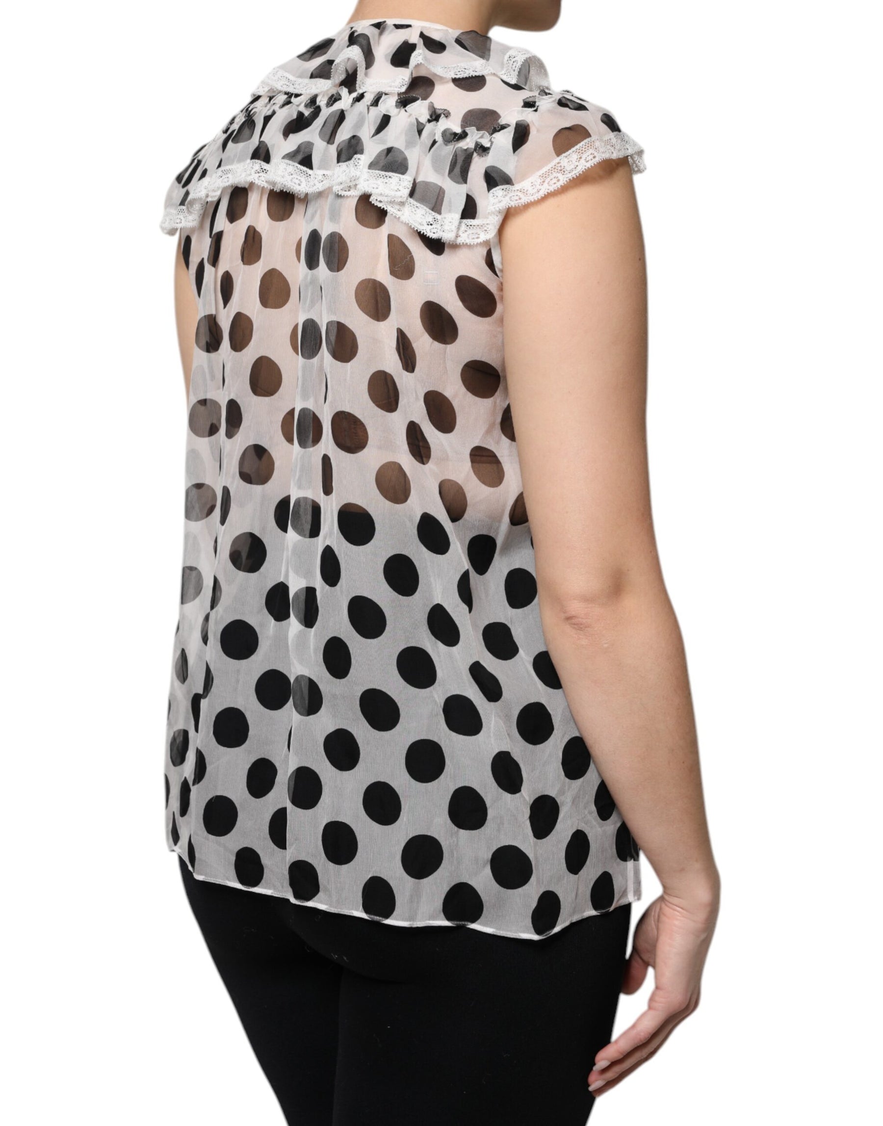 Dolce & Gabbana White Black Polka Dot Cotton Sleeveless Top | Regal Royce