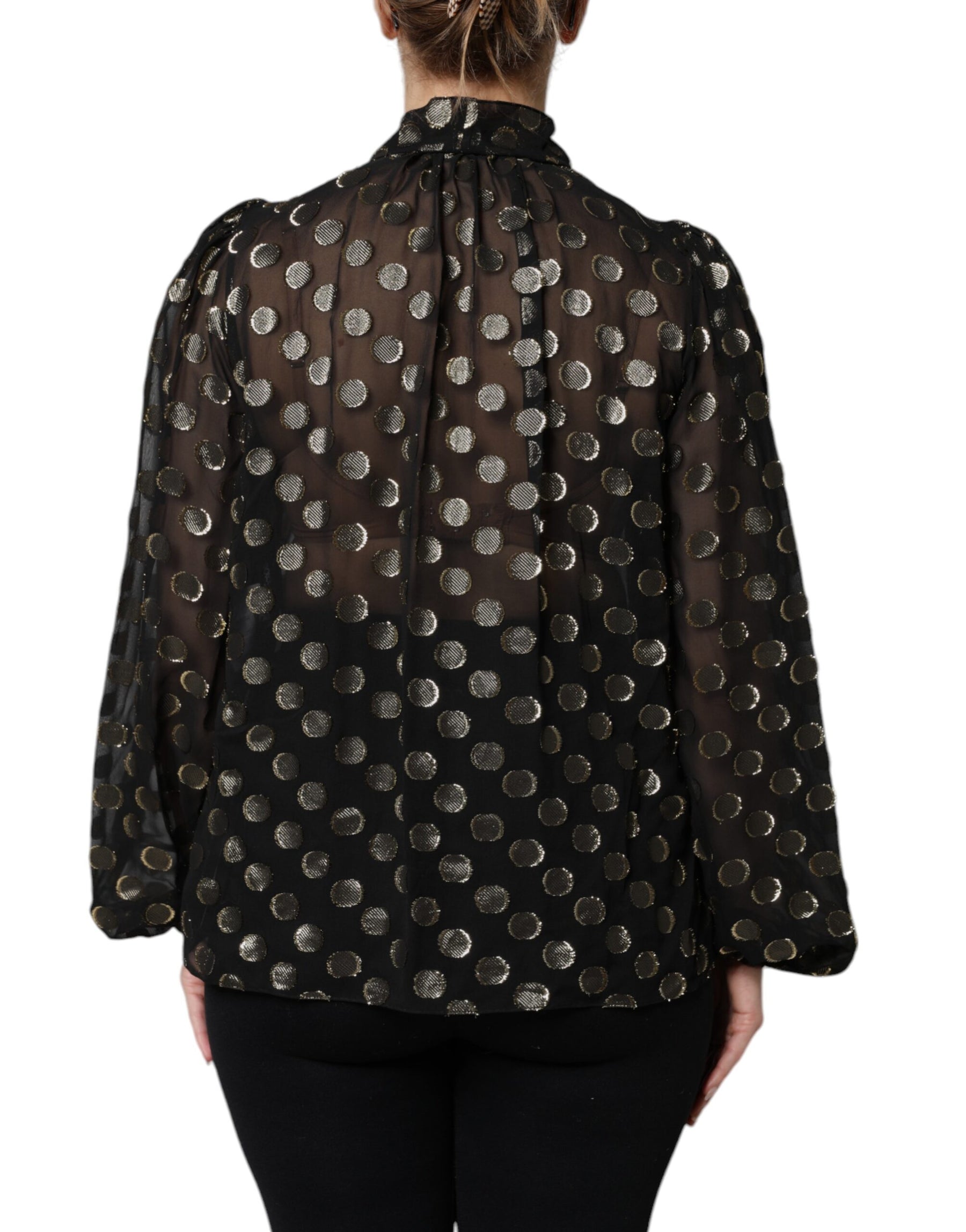 Dolce & Gabbana Black Sheer Tied Neck Polka Dots Blouse Top | Regal Royce