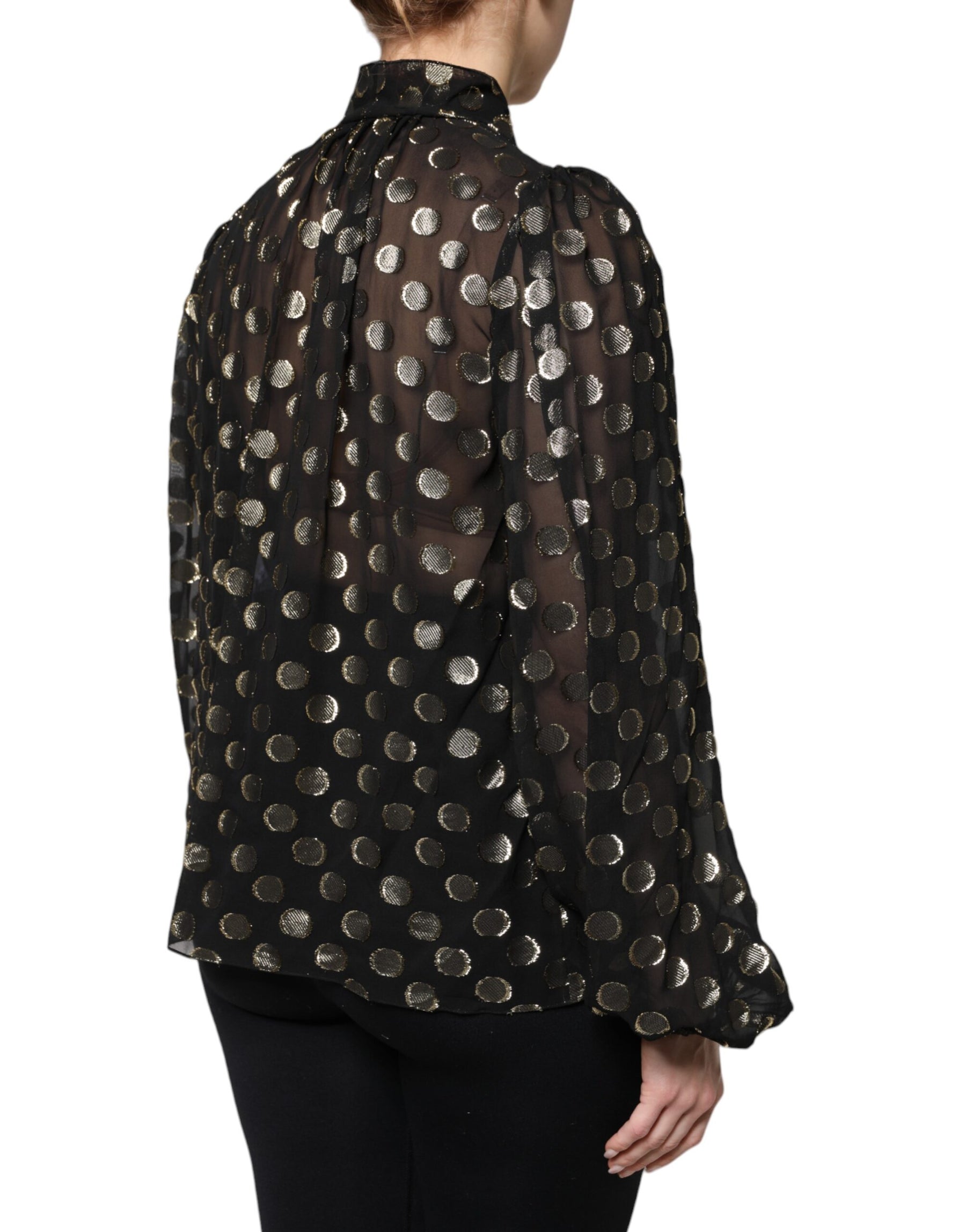 Dolce & Gabbana Black Sheer Tied Neck Polka Dots Blouse Top | Regal Royce