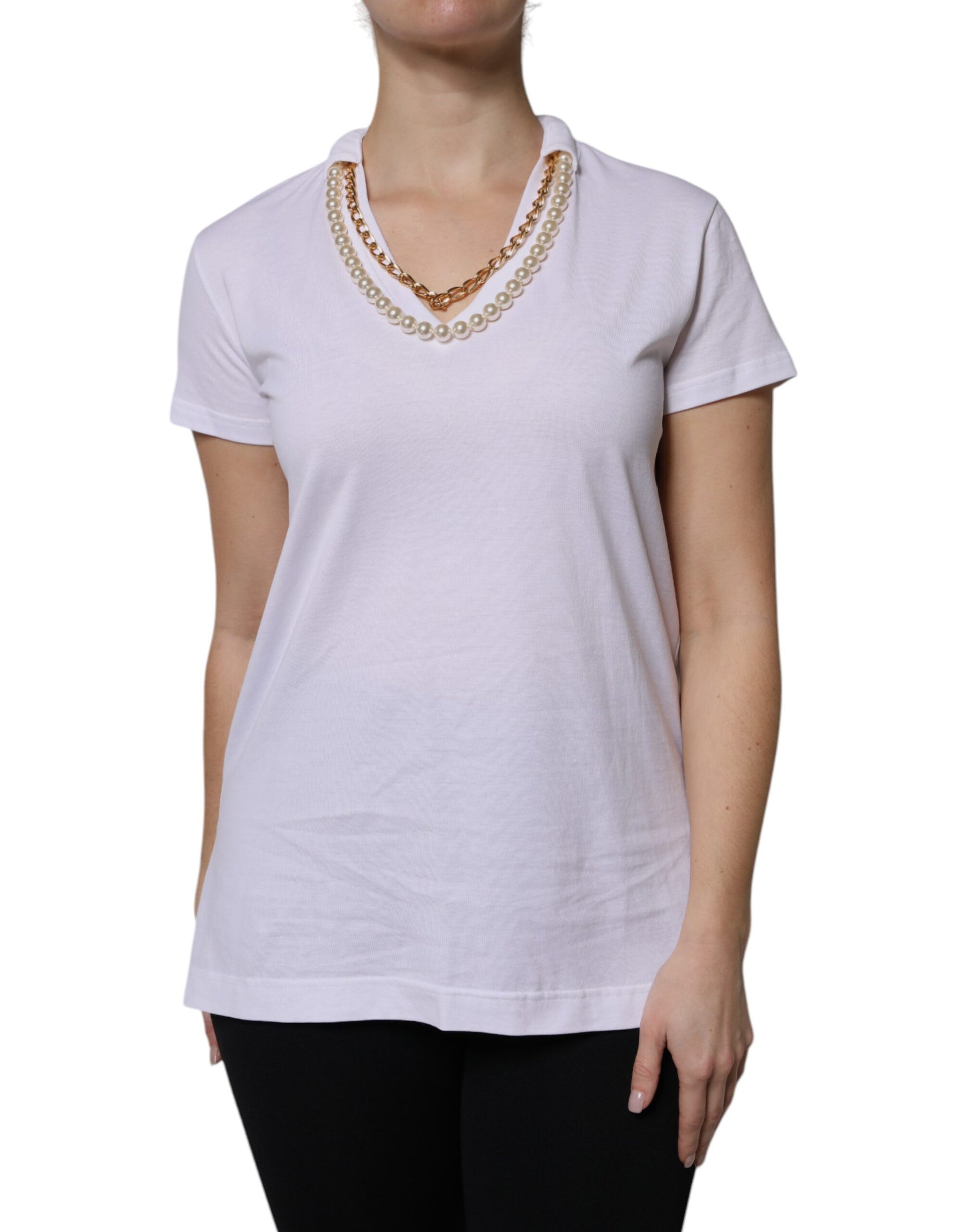 Dolce & Gabbana White Necklace Cotton Short Sleeve T-shirt | Regal Royce