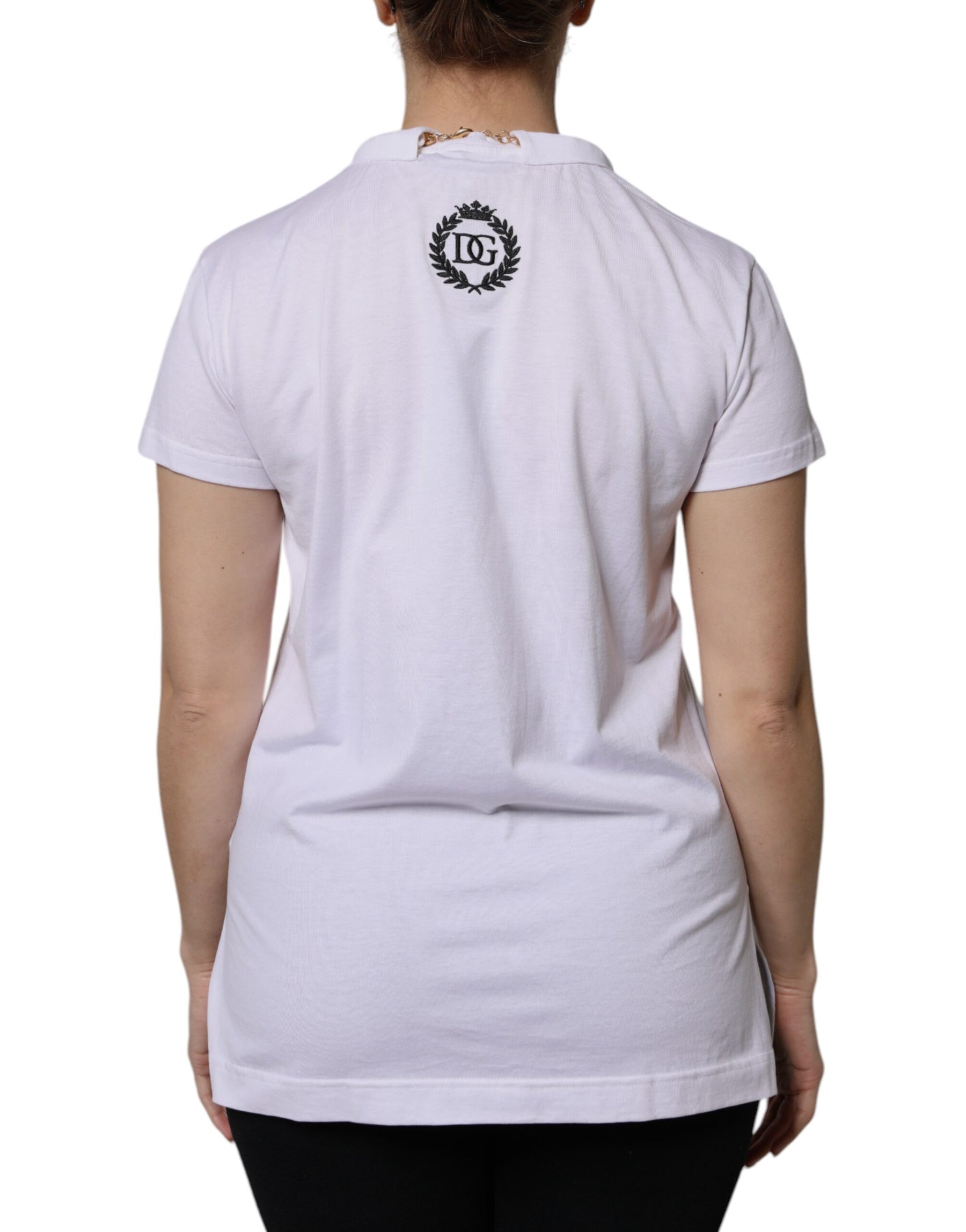 Dolce & Gabbana White Necklace Cotton Short Sleeve T-shirt | Regal Royce