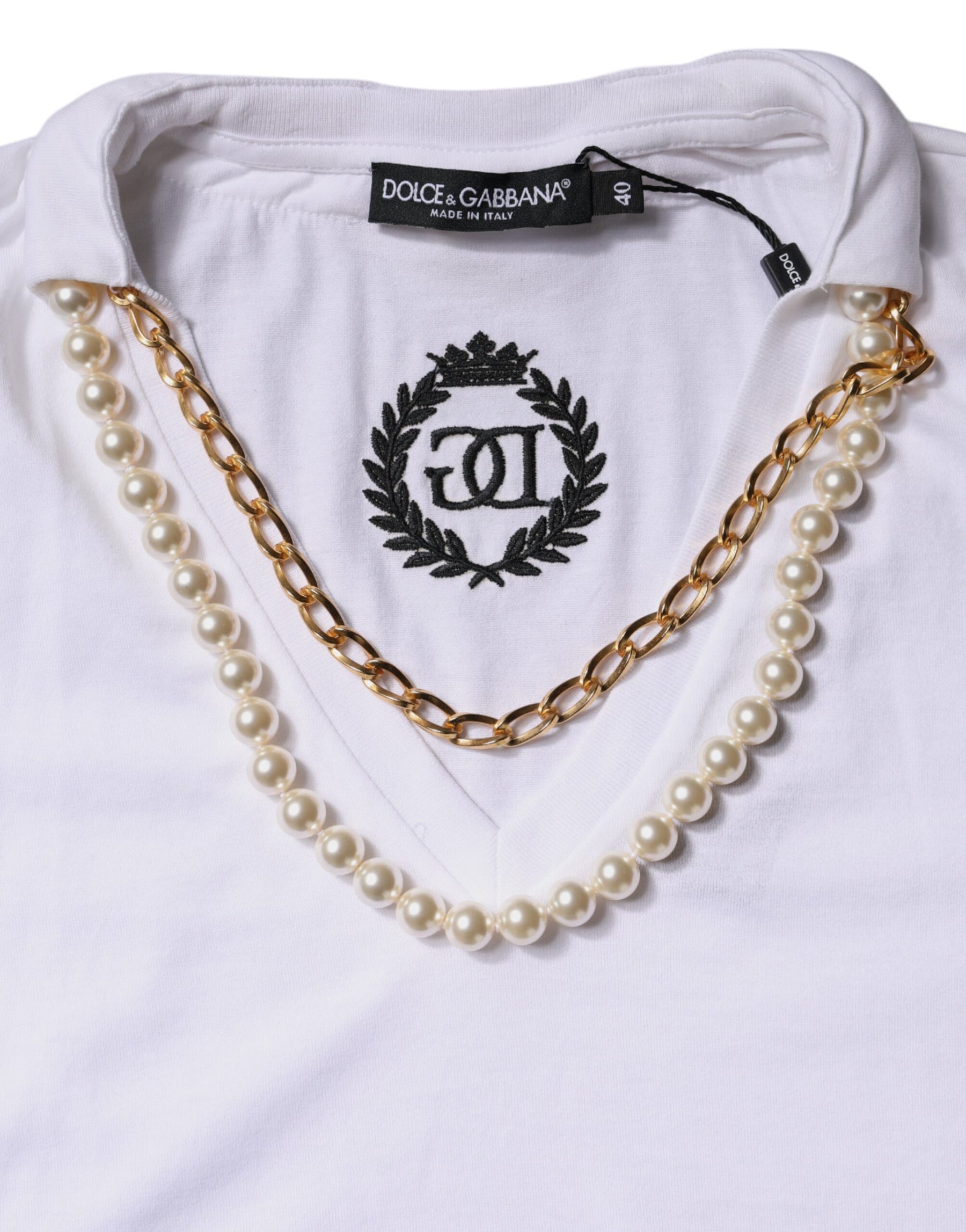 Dolce & Gabbana White Necklace Cotton Short Sleeve T-shirt | Regal Royce