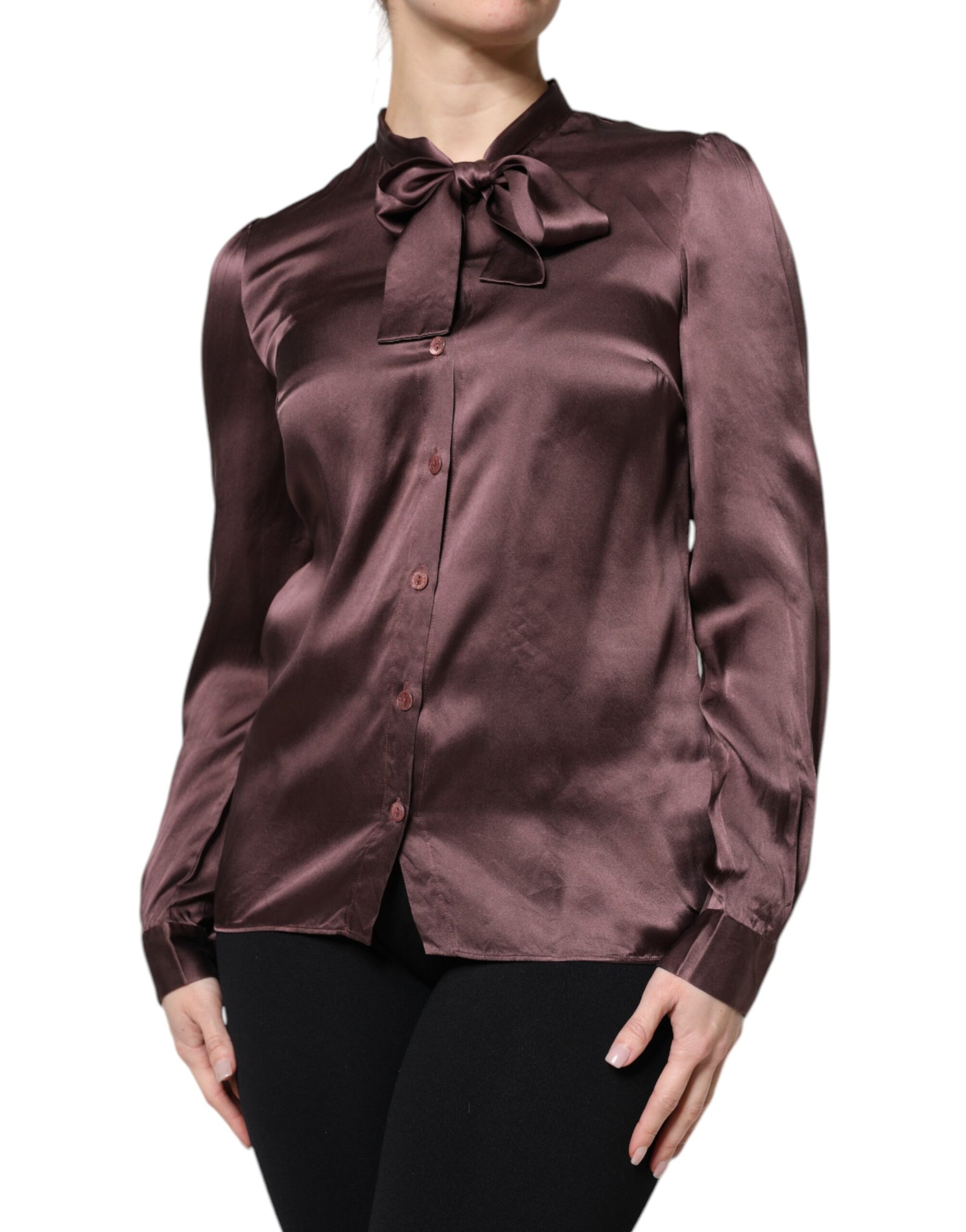 Dolce & Gabbana Brown Ascot Collar Long Sleeve Blouse Top | Regal Royce