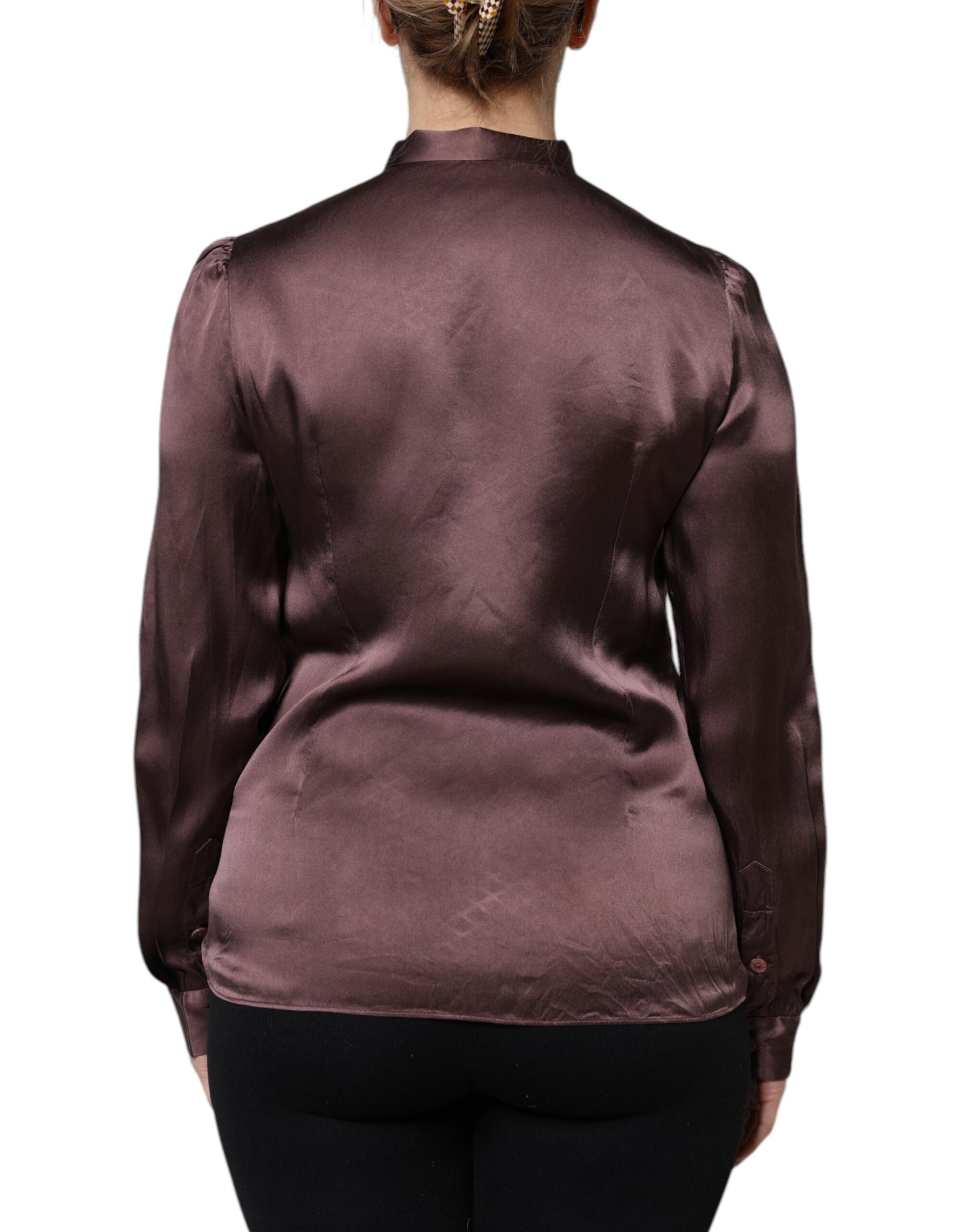 Dolce & Gabbana Brown Ascot Collar Long Sleeve Blouse Top | Regal Royce