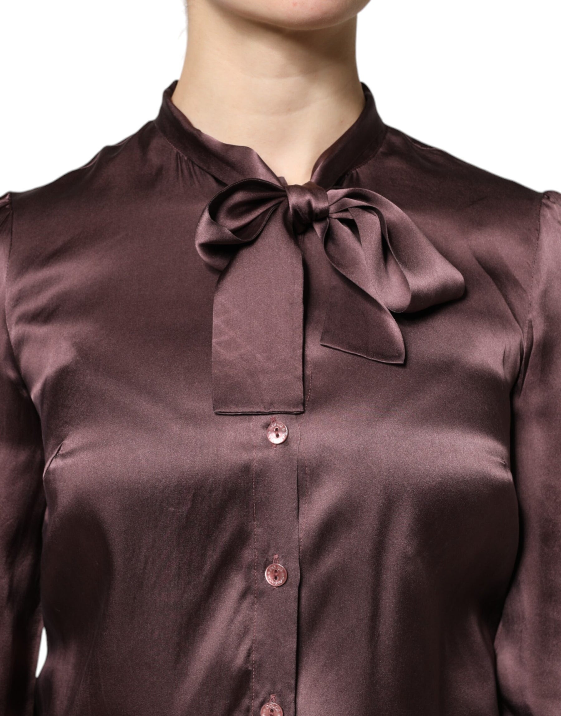 Dolce & Gabbana Brown Ascot Collar Long Sleeve Blouse Top | Regal Royce