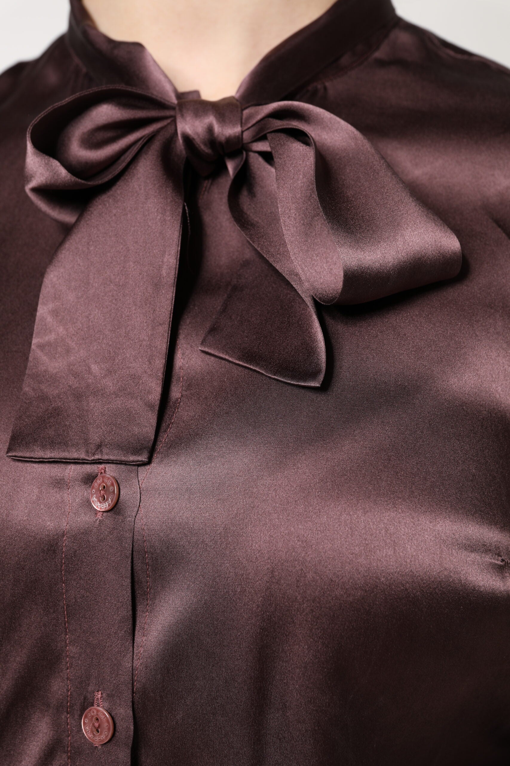 Dolce & Gabbana Brown Ascot Collar Long Sleeve Blouse Top | Regal Royce