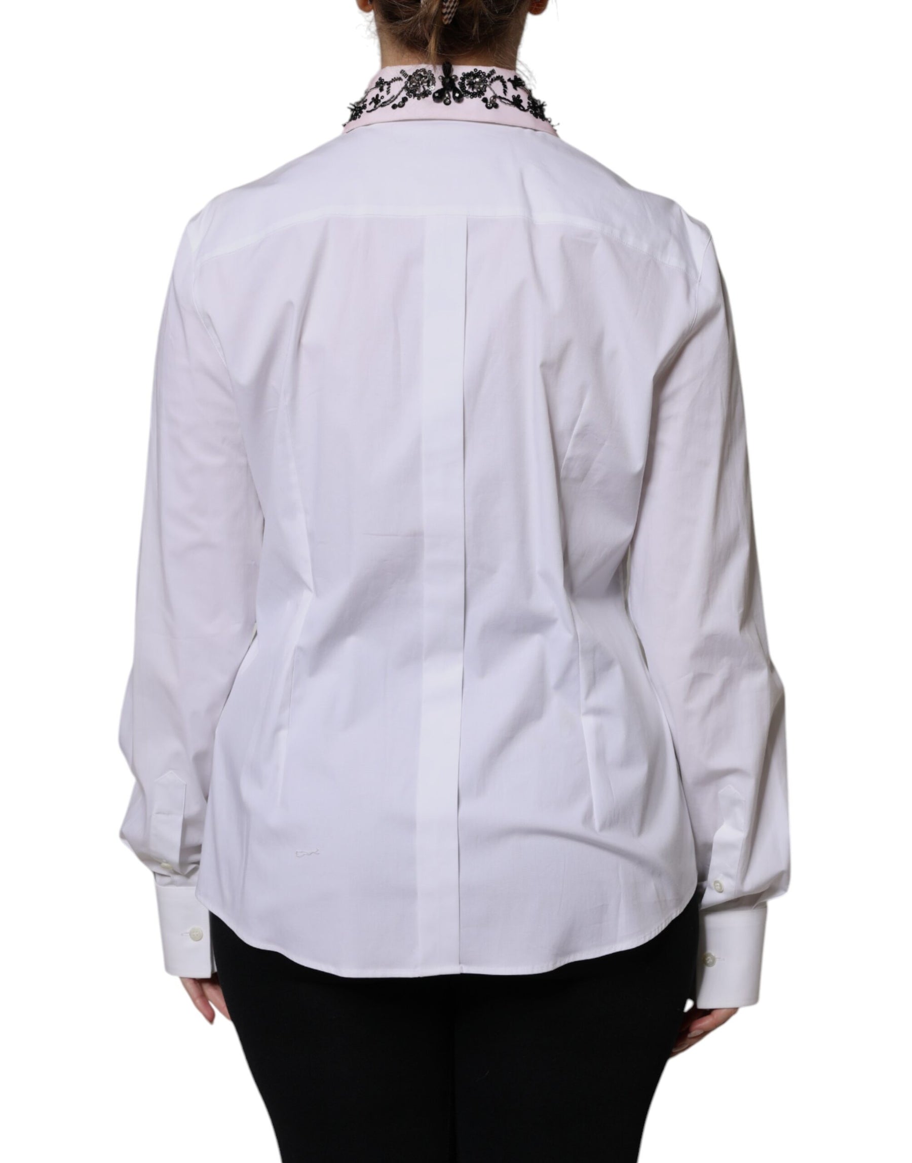 Dolce & Gabbana White Embellished Collared Dress Shirt Top | Regal Royce