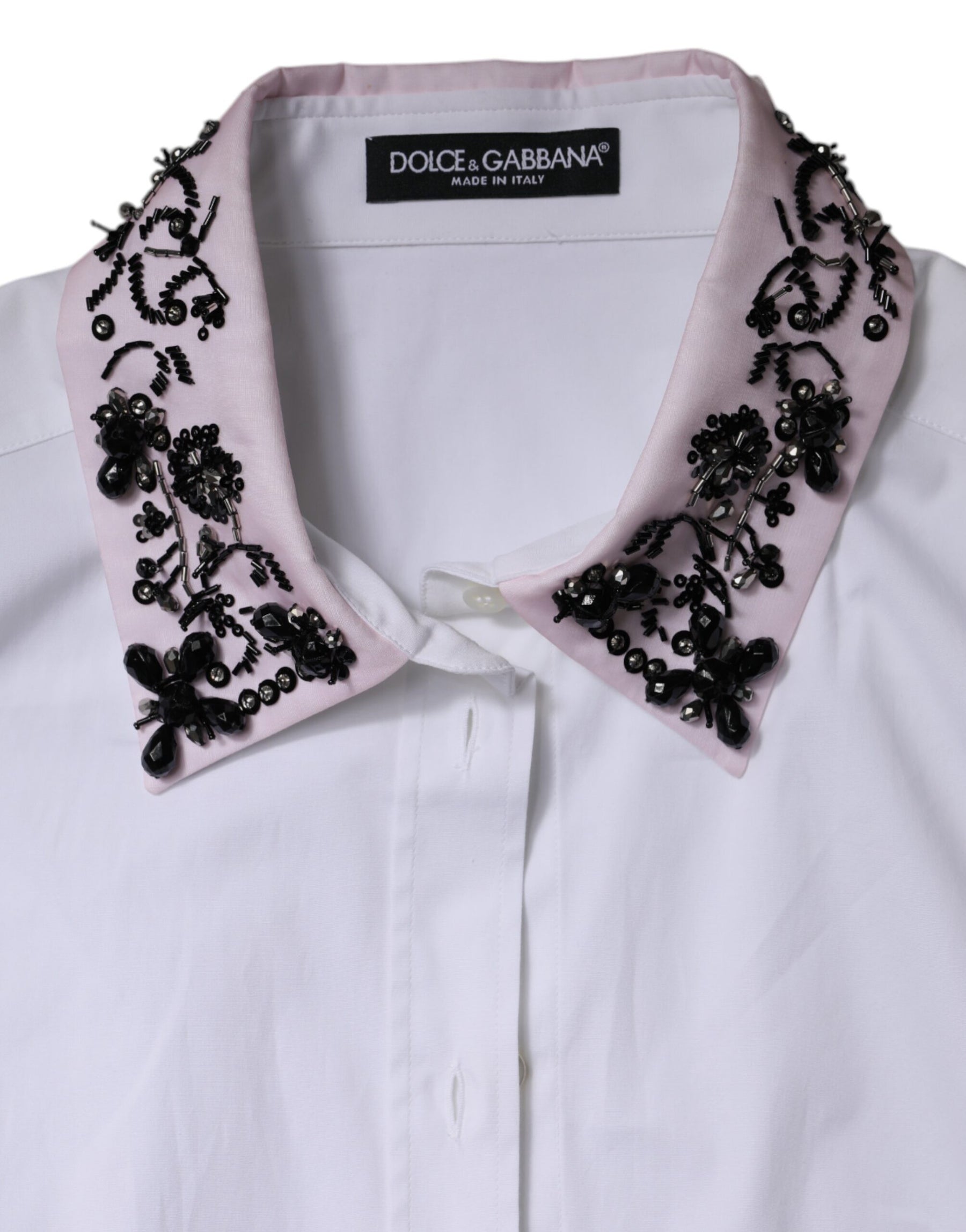 Dolce & Gabbana White Embellished Collared Dress Shirt Top | Regal Royce