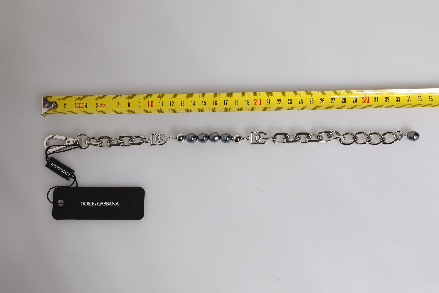 Dolce & Gabbana Silver Tone Chain Lobster Clasp Logo Gray Pearls Bracelet | Regal Royce