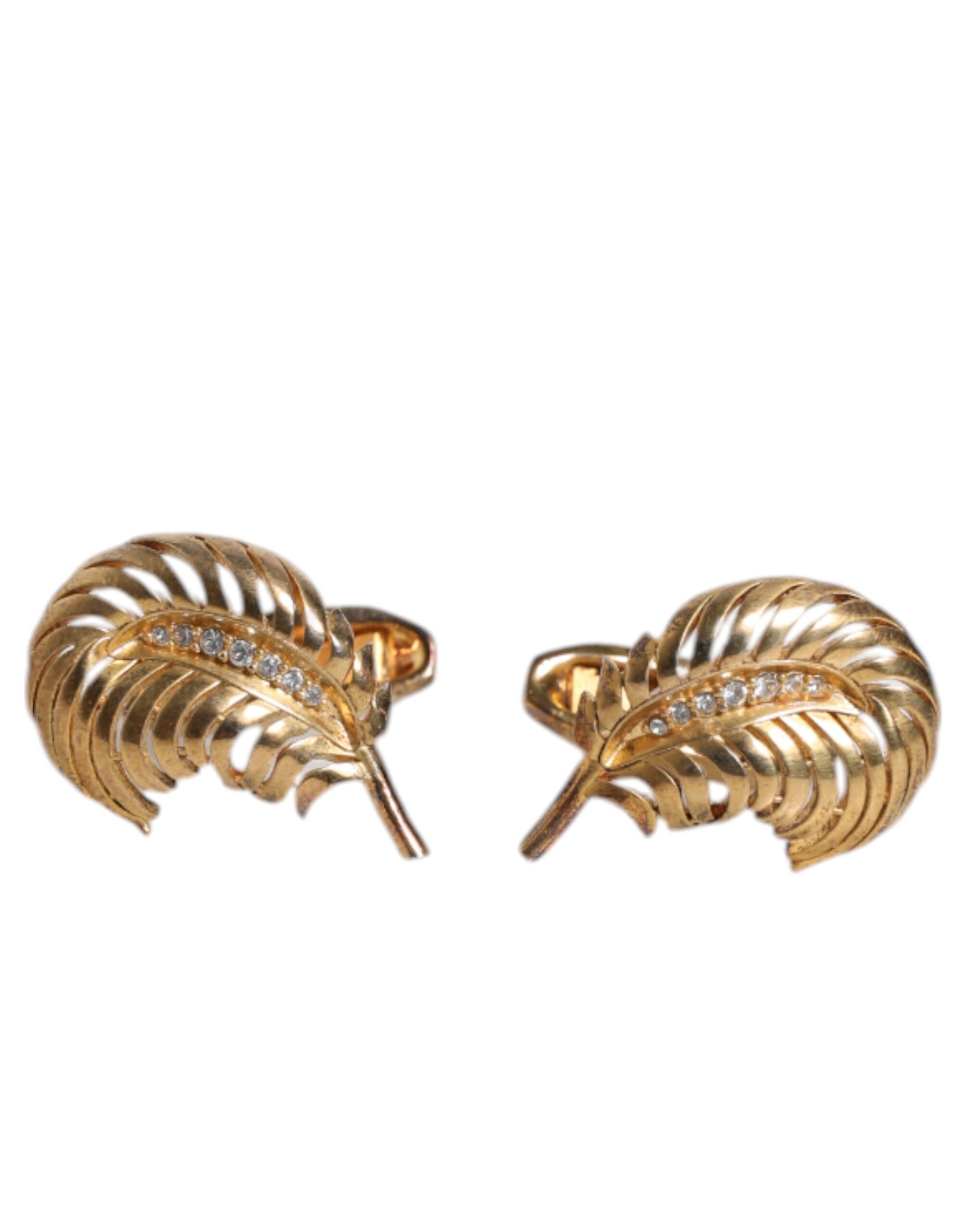 Dolce & Gabbana Gold 925 Sterling Silver Crystal Leaf Accessory Cufflink | Regal Royce