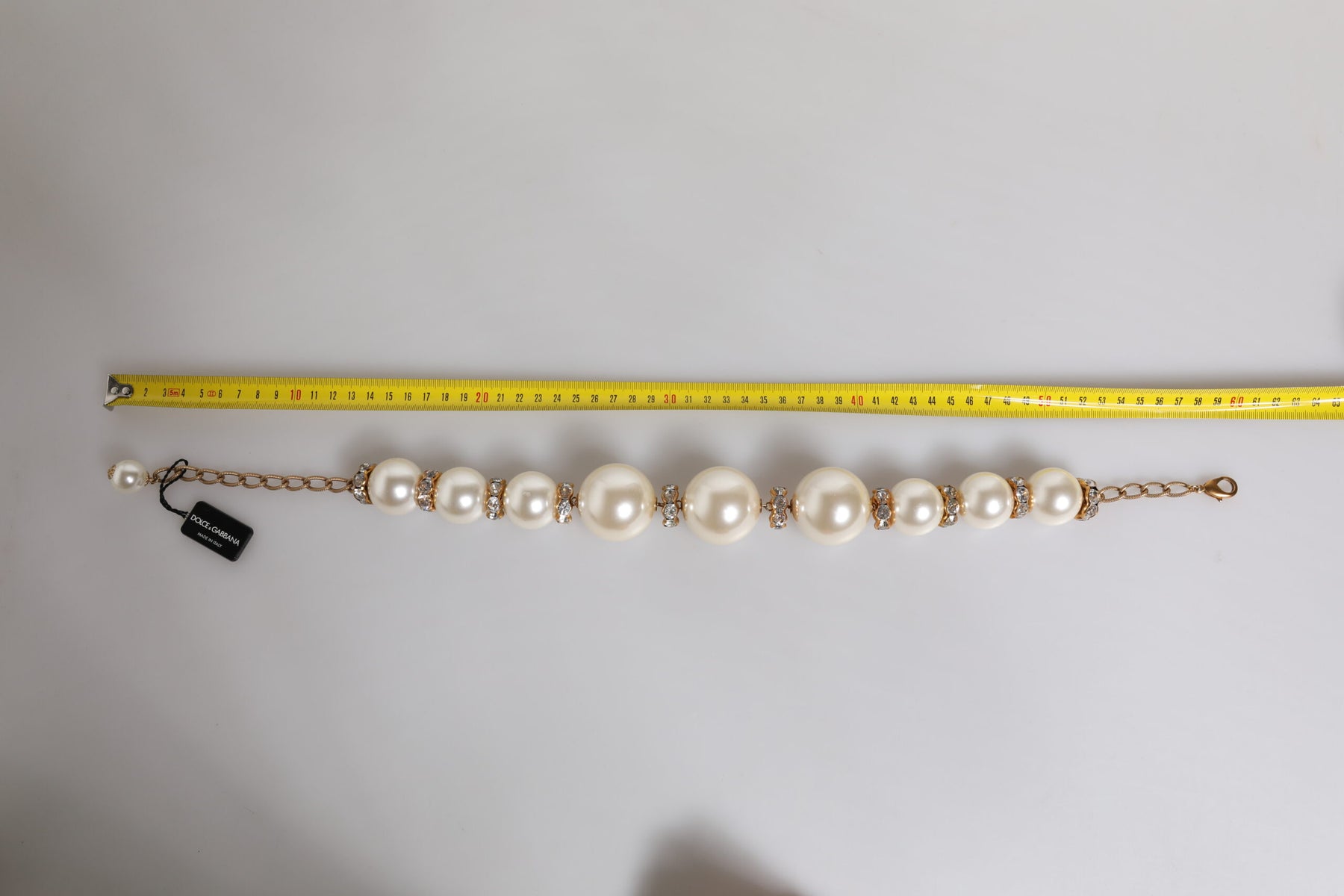 Dolce & Gabbana White Maxi Faux Pearl Beads Crystals Gold Chain Necklace | Regal Royce