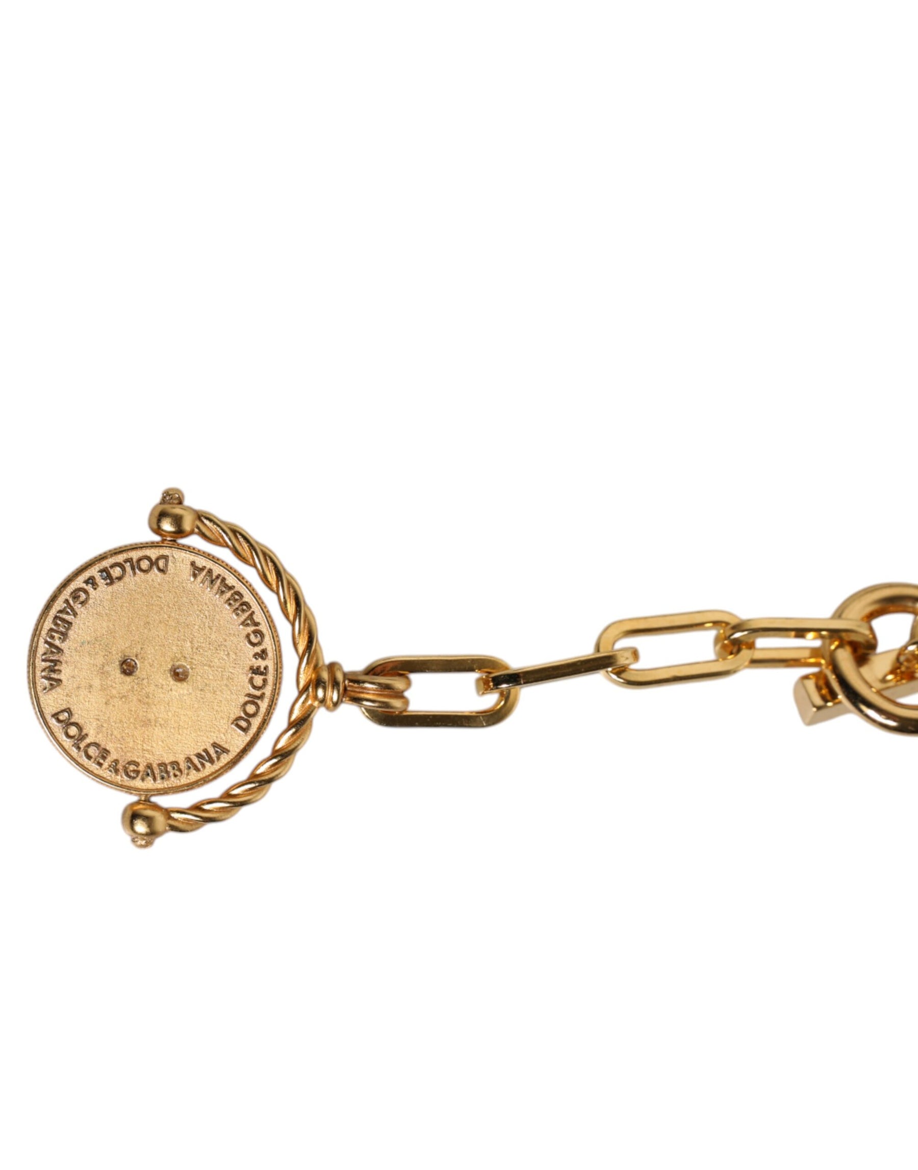 Dolce & Gabbana Gold Chain Brass Faux Pearl Charm Logo Pendant Necklace | Regal Royce