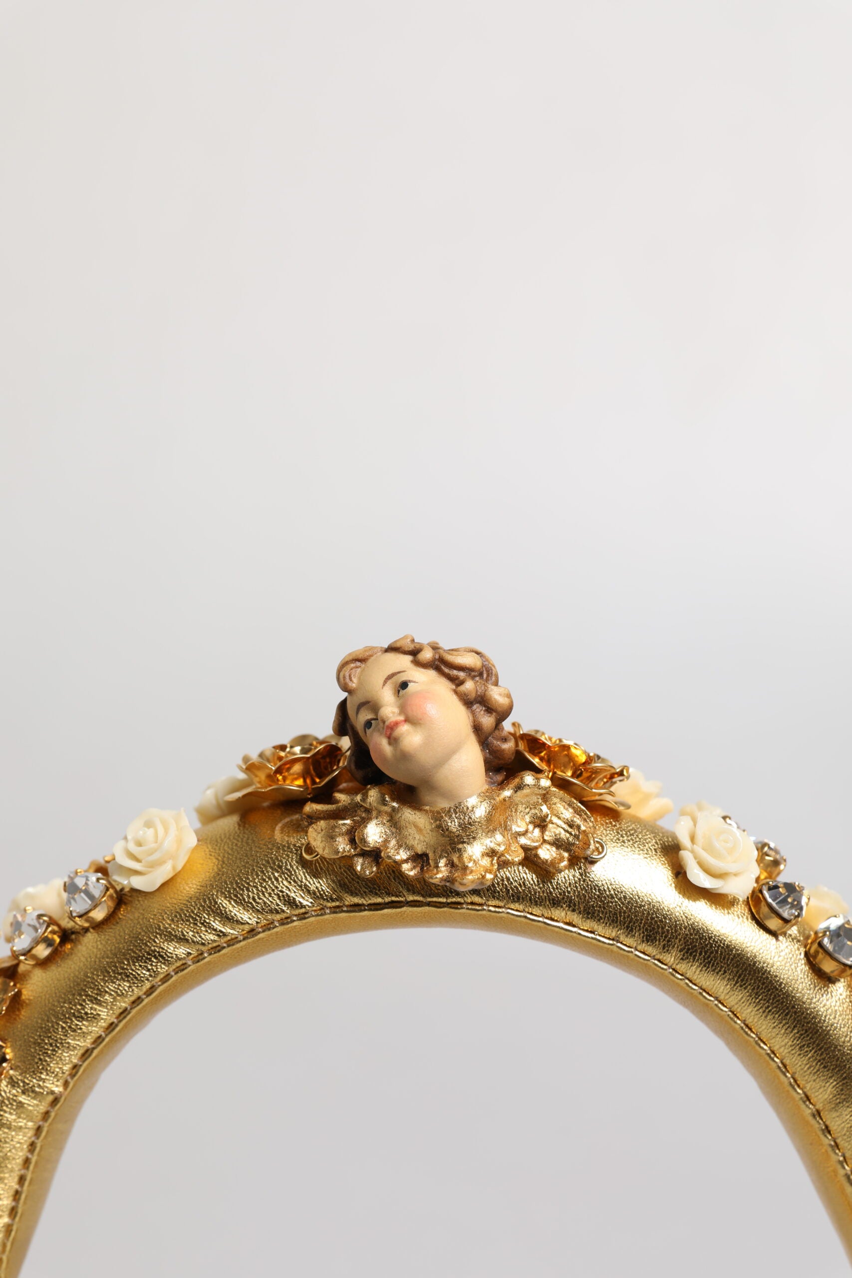 Dolce & Gabbana Gold Leather Floral Crystal Angel Headset Headphones