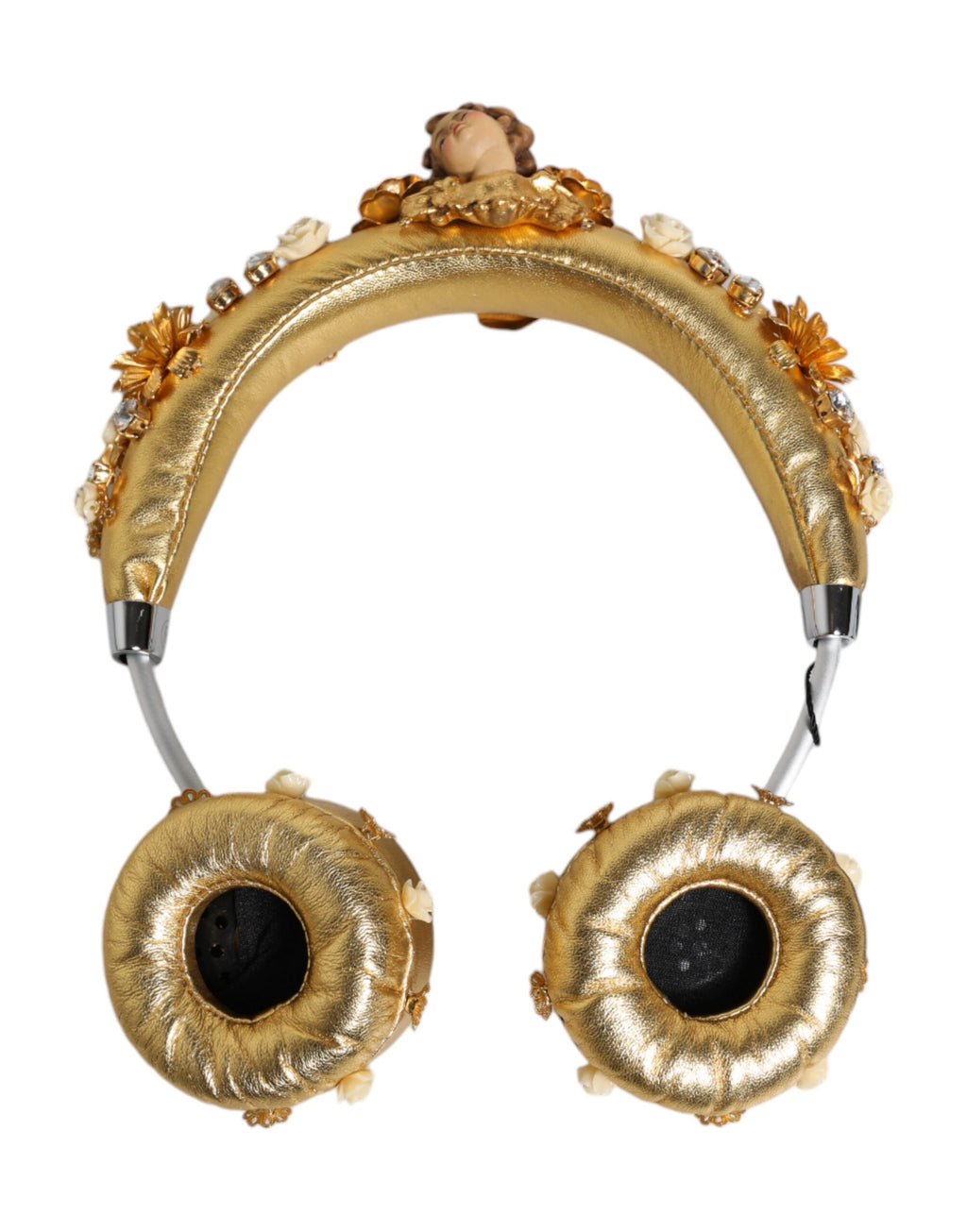 Dolce & Gabbana Gold Leather Floral Crystal Angel Headset Headphones
