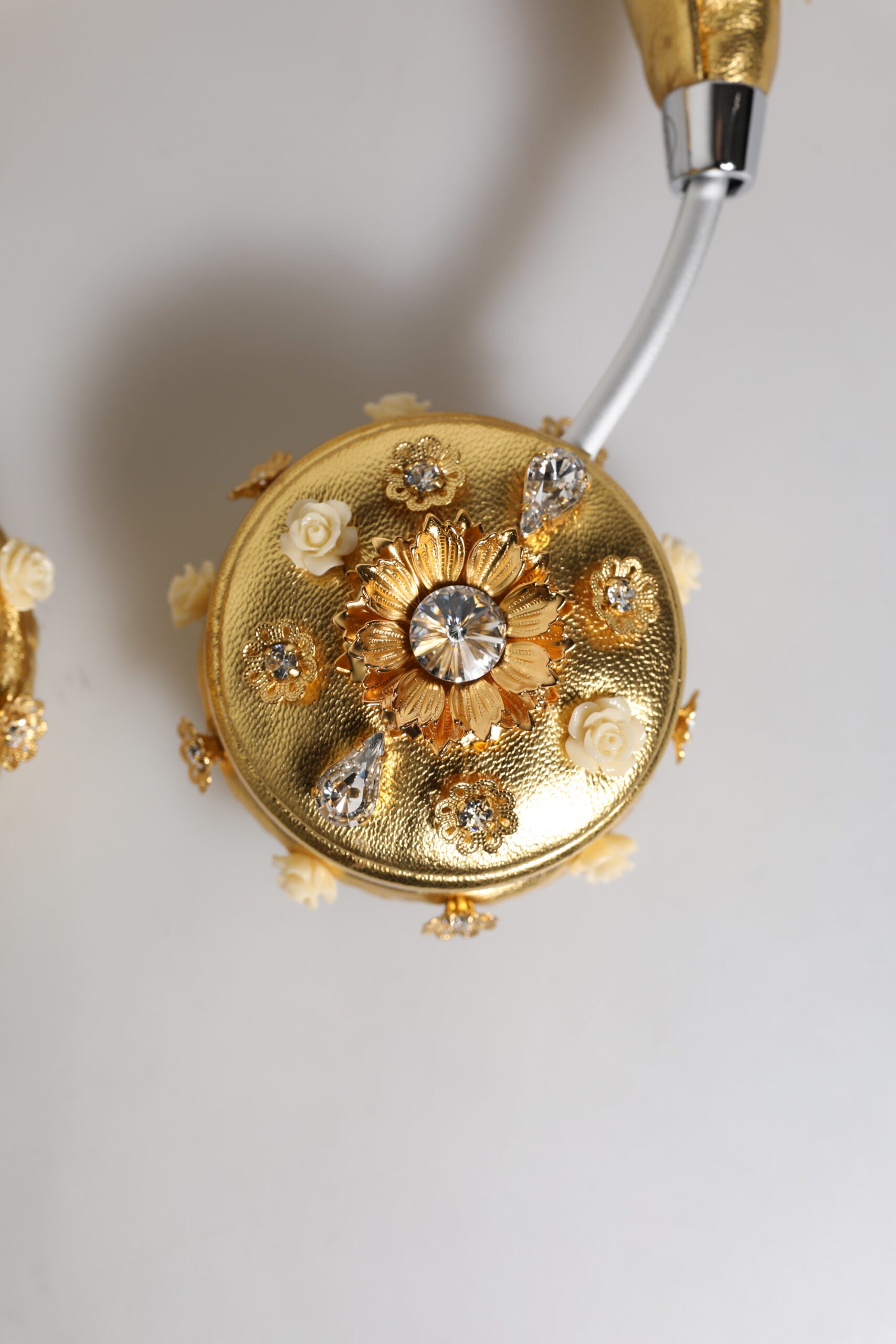 Dolce & Gabbana Gold Leather Floral Crystal Angel Headset Headphones | Regal Royce