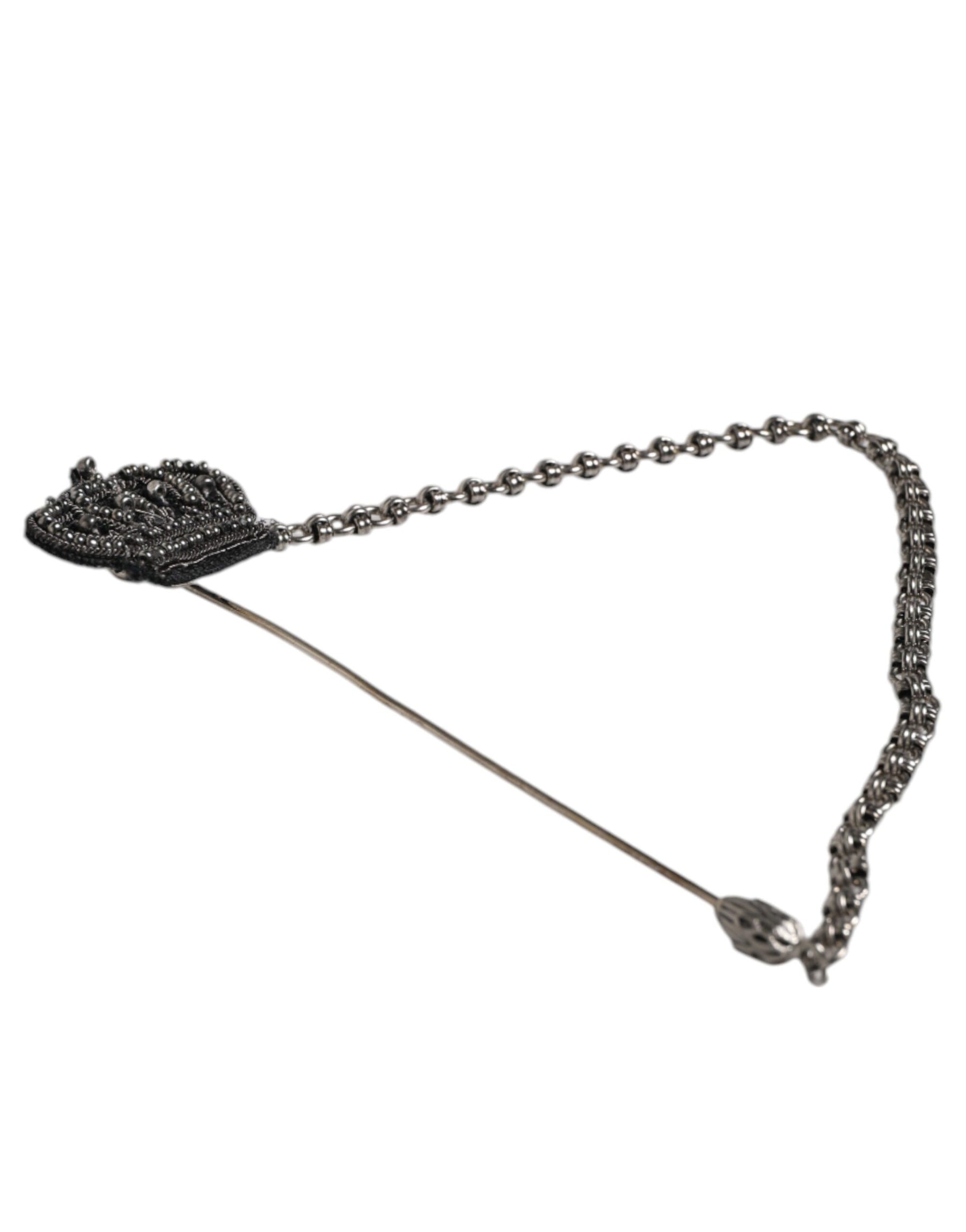 Dolce & Gabbana Silver Tone Brass Crown Chain Women Brooch Lapel Pin | Regal Royce