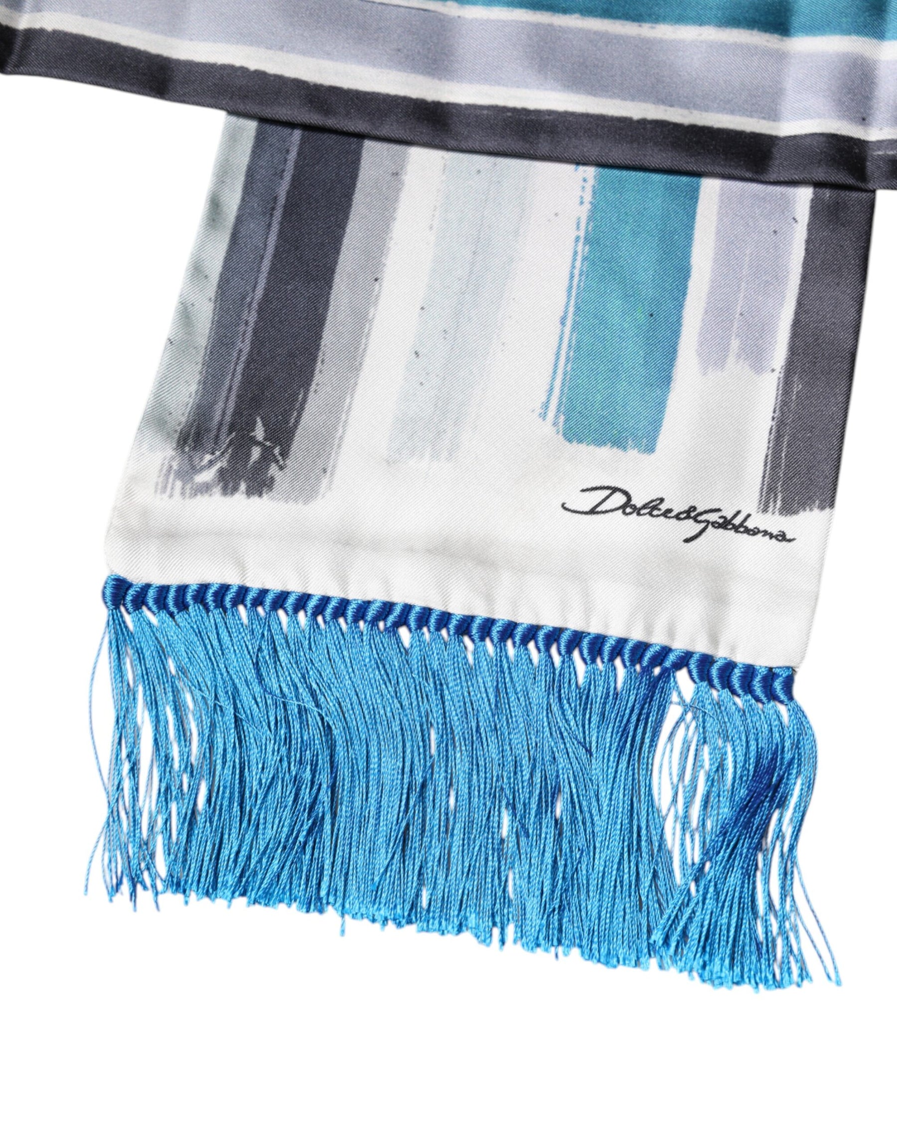 Dolce & Gabbana Multicolor Stripes Silk Fringes Neck Foulard Scarf | Regal Royce