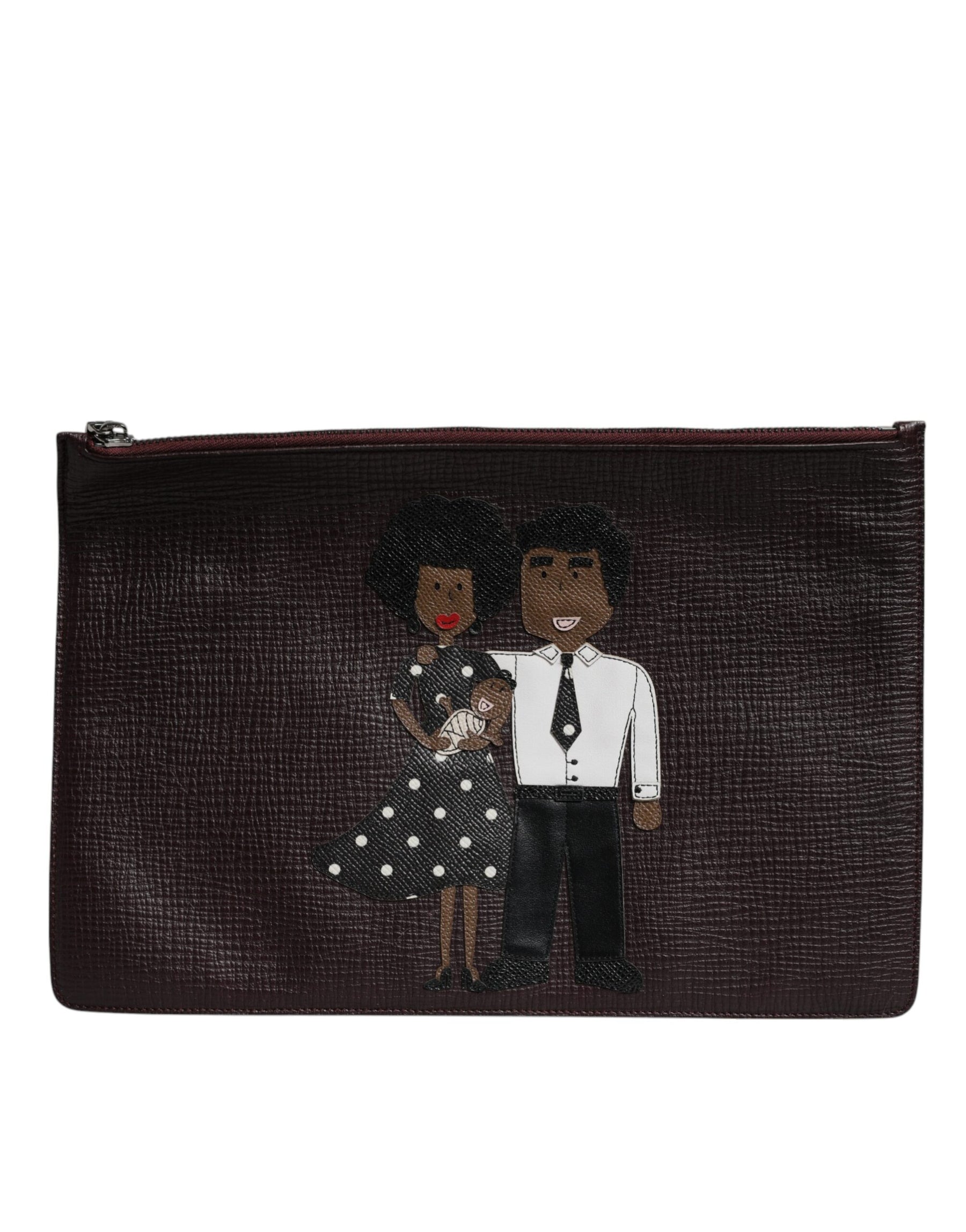 Dolce & Gabbana Brown Leather #DGFAMILY Embellished Men Clutch Pouch Bag | Regal Royce