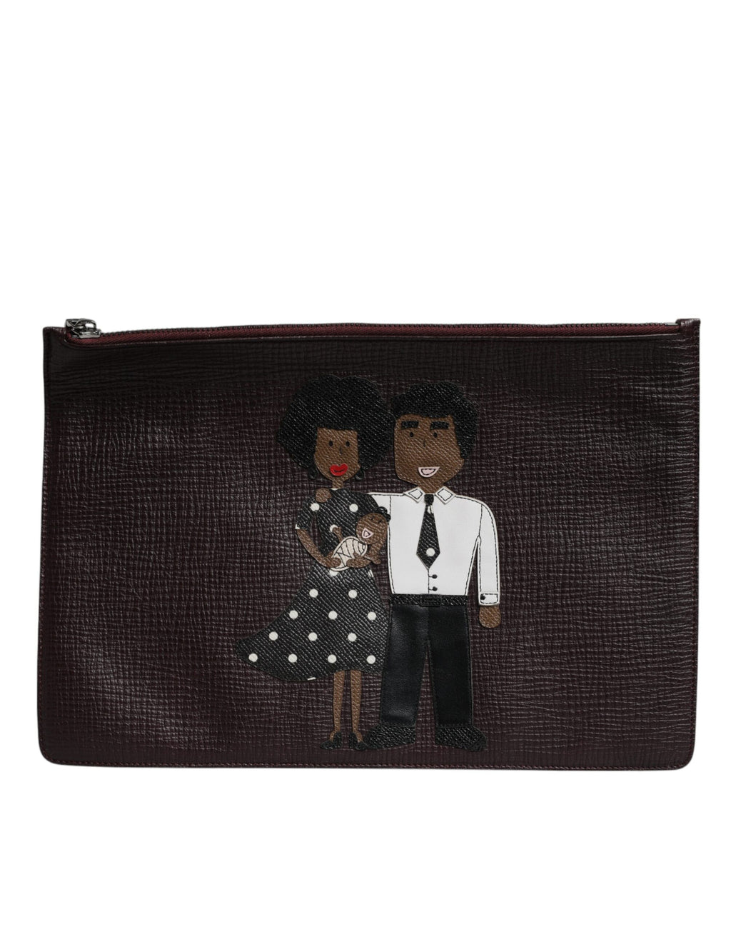 Dolce & Gabbana Brown Leather #DGFAMILY Embellished Men Clutch Pouch Bag