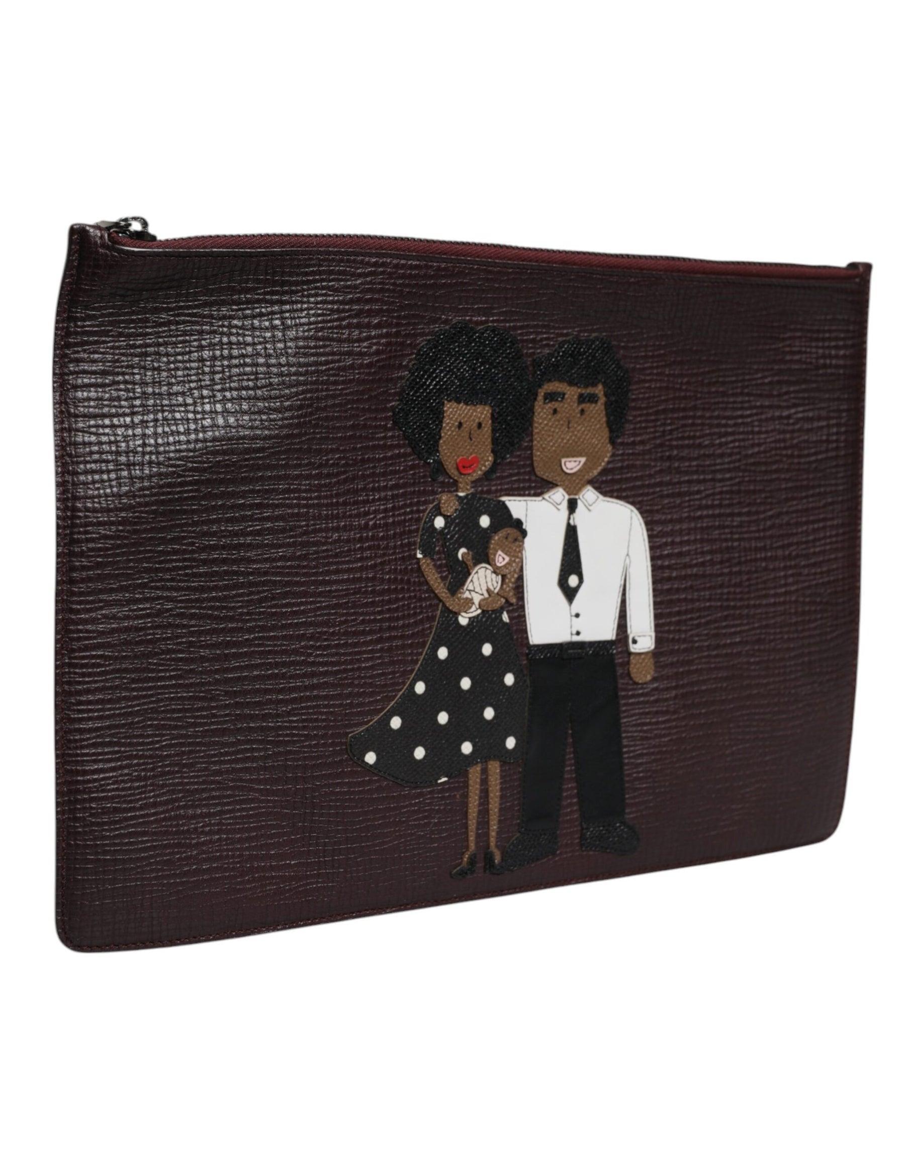 Dolce & Gabbana Brown Leather #DGFAMILY Embellished Men Clutch Pouch Bag | Regal Royce
