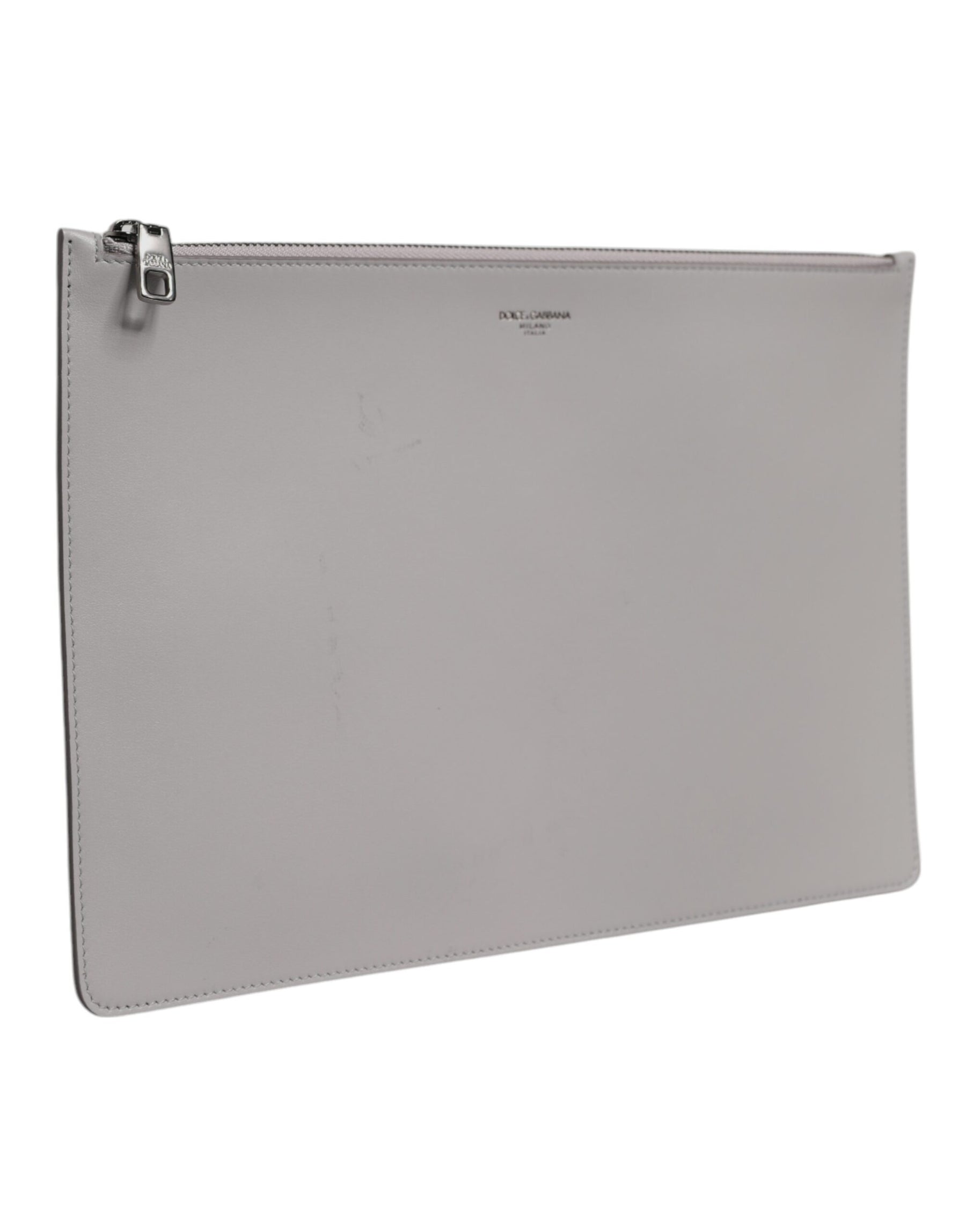 Dolce & Gabbana Gray Solid Leather DG Logo Men Clutch Zip Pouch Bag | Regal Royce