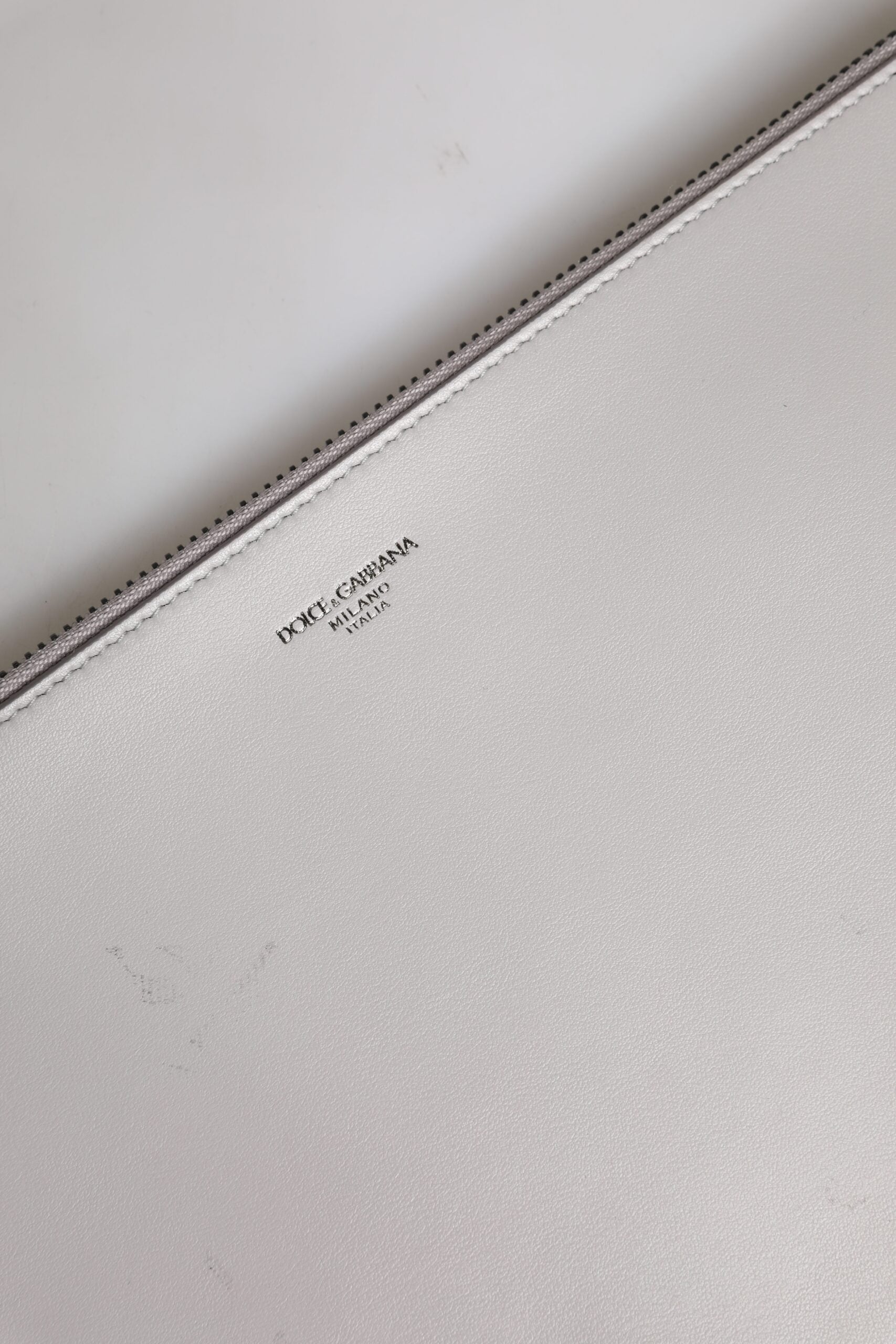 Dolce & Gabbana Gray Solid Leather DG Logo Men Clutch Zip Pouch Bag