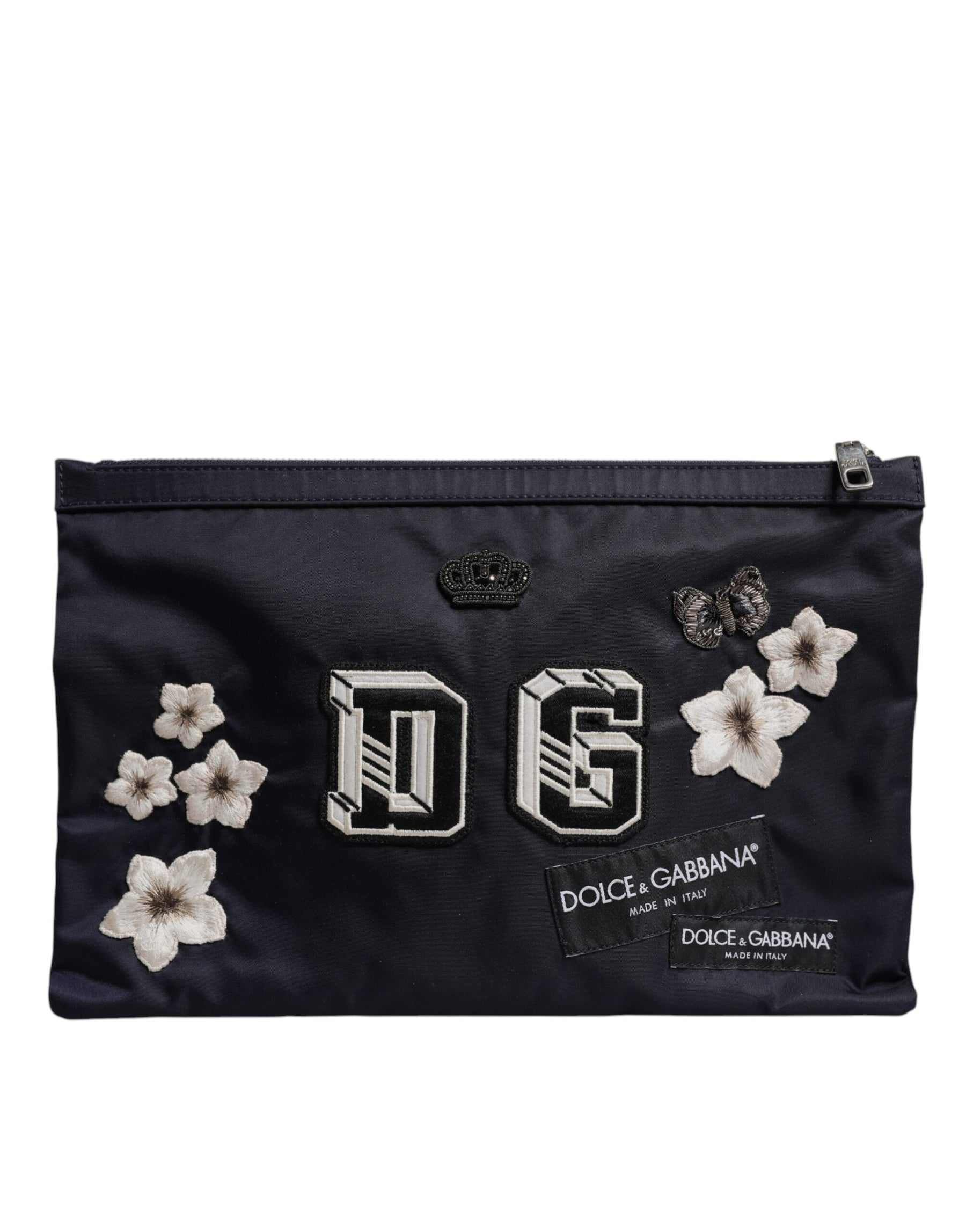 Dolce & Gabbana Blue DG Logo Patch Embellished Pouch Clutch Bag | Regal Royce