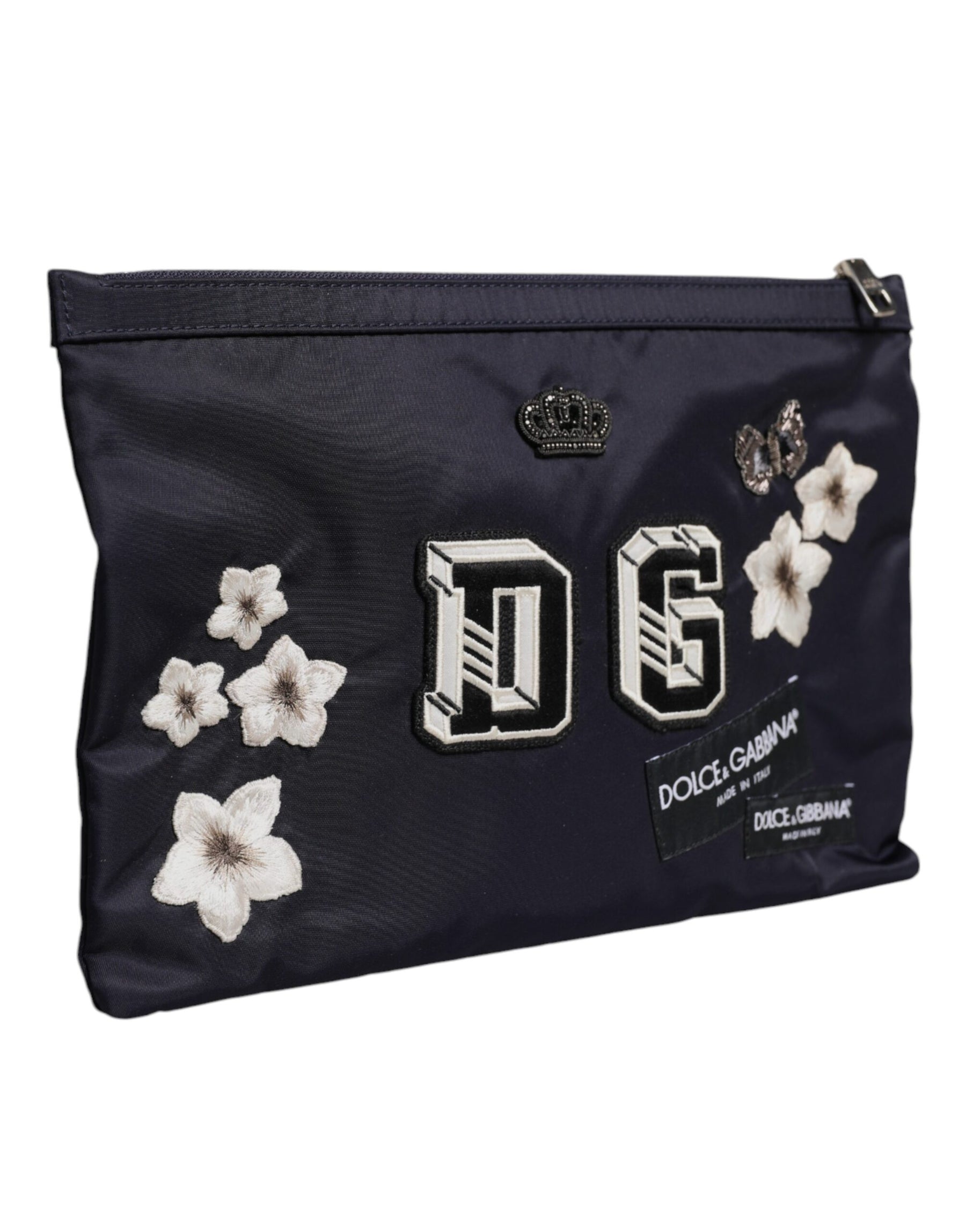 Dolce & Gabbana Blue DG Logo Patch Embellished Pouch Clutch Bag | Regal Royce