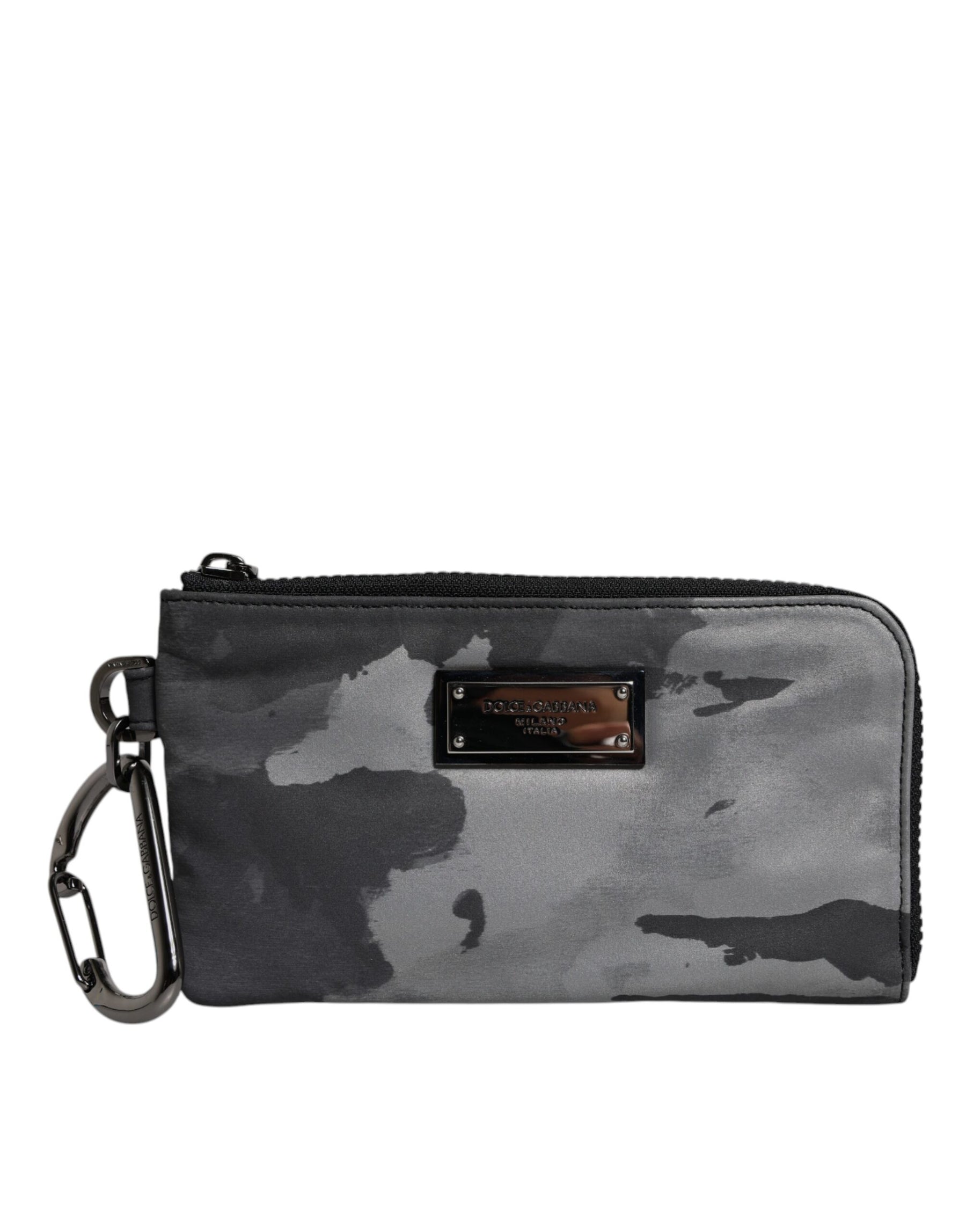 Dolce & Gabbana Black Gray Camouflage Logo Plaque Keyring Pouch Bag | Regal Royce