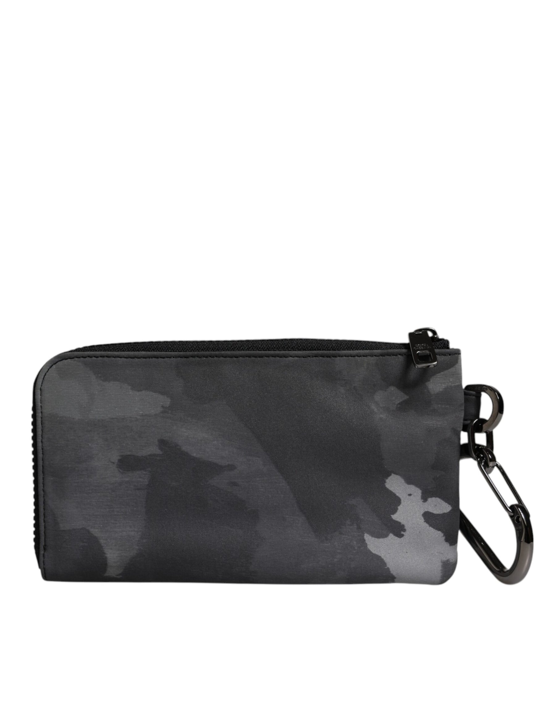 Dolce & Gabbana Black Gray Camouflage Logo Plaque Keyring Pouch Bag | Regal Royce