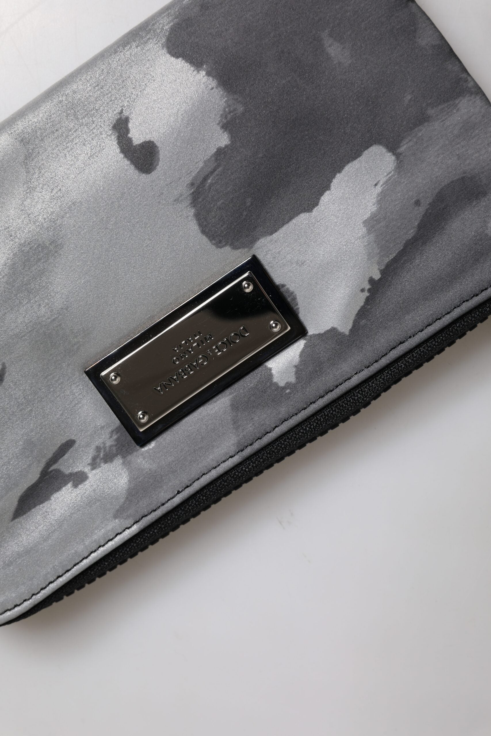 Dolce & Gabbana Black Gray Camouflage Logo Plaque Keyring Pouch Bag | Regal Royce