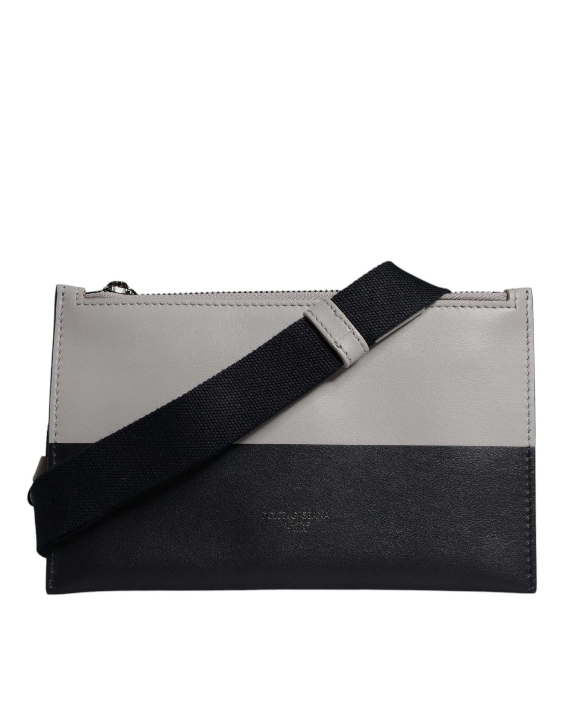 Dolce & Gabbana Black White Leather Logo Embossed Crossbody Bag | Regal Royce