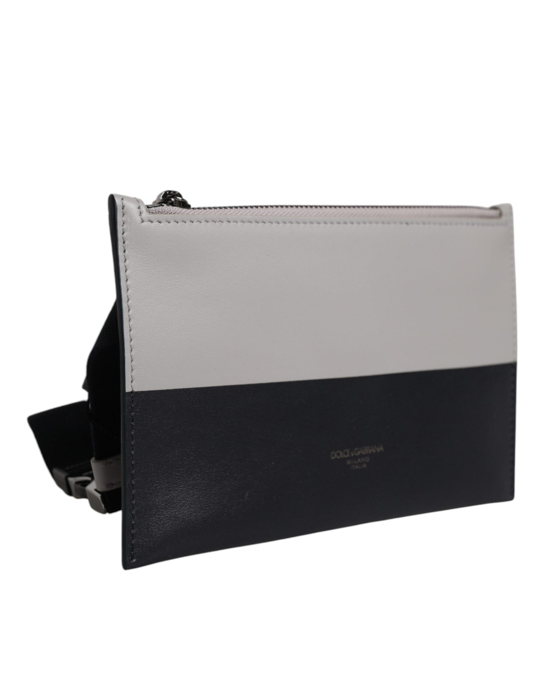 Dolce & Gabbana Black White Leather Logo Embossed Crossbody Bag | Regal Royce