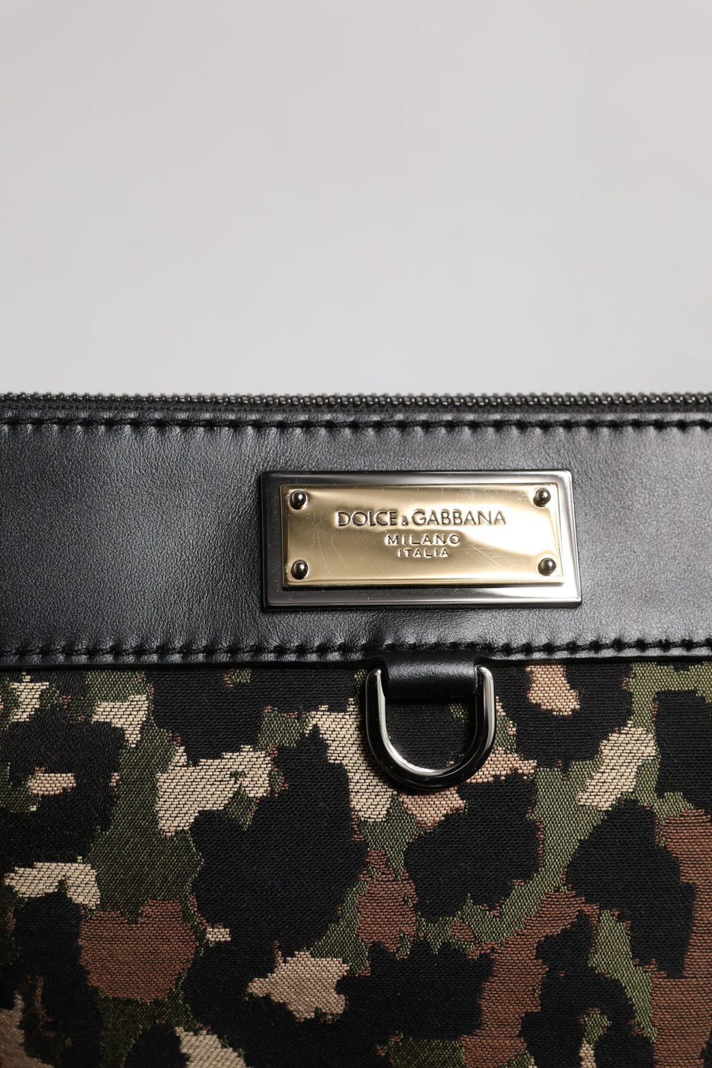 Dolce & Gabbana Multicolor Leopard Jacquard Print Logo Plaque Pouch Bag