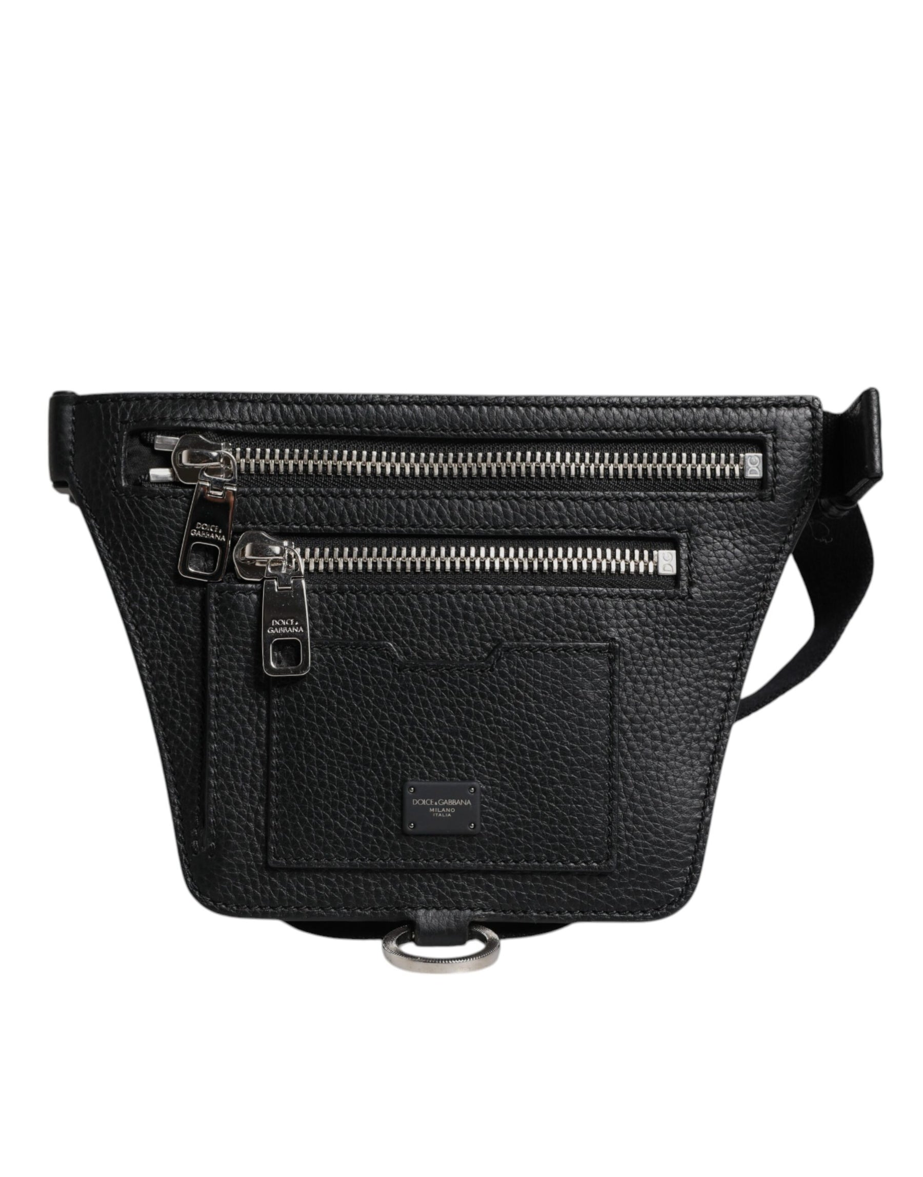 Dolce & Gabbana Black Calfskin Logo Plaque Belt Waist Men Fanny Pack Bag | Regal Royce