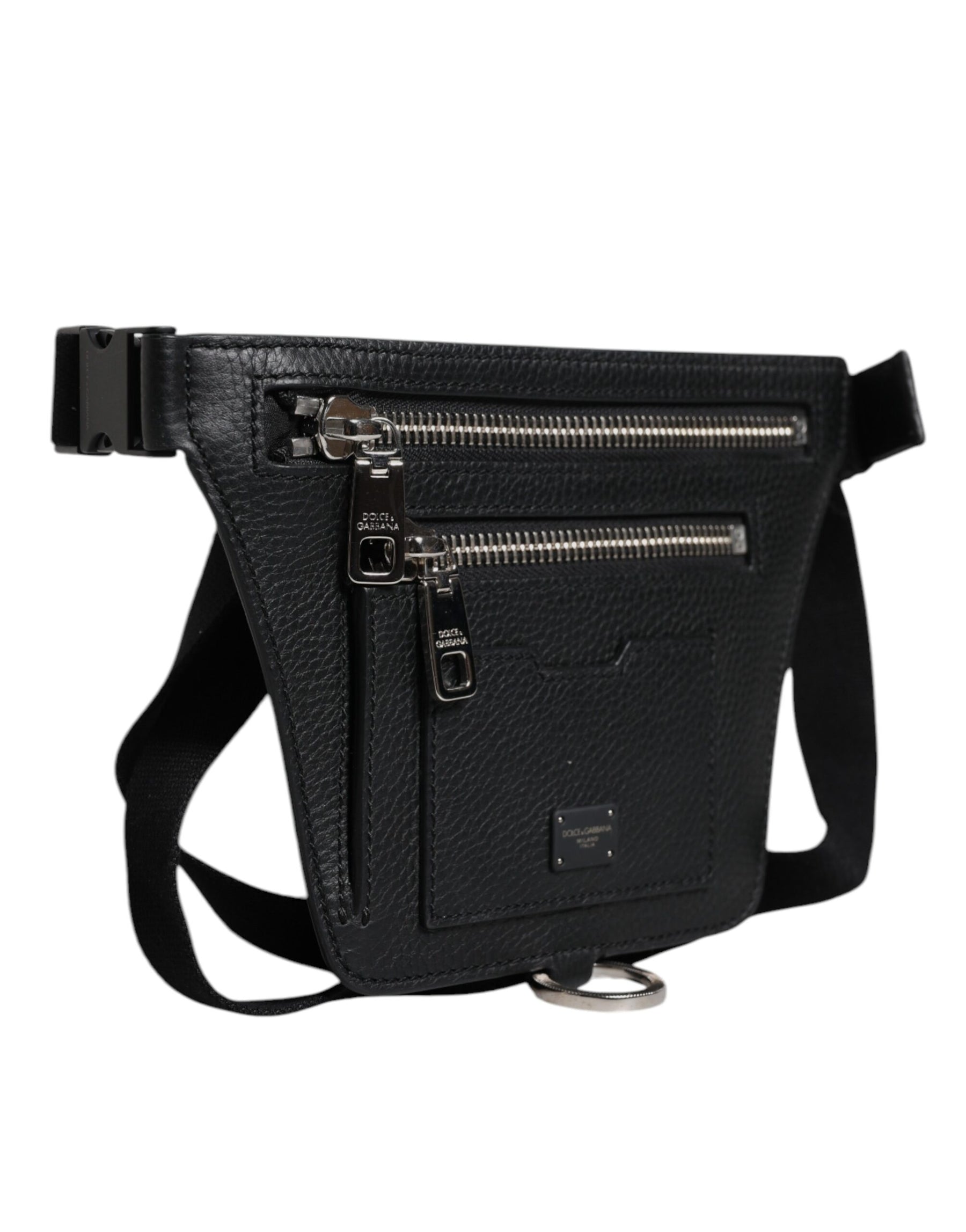 Dolce & Gabbana Black Calfskin Logo Plaque Belt Waist Men Fanny Pack Bag | Regal Royce