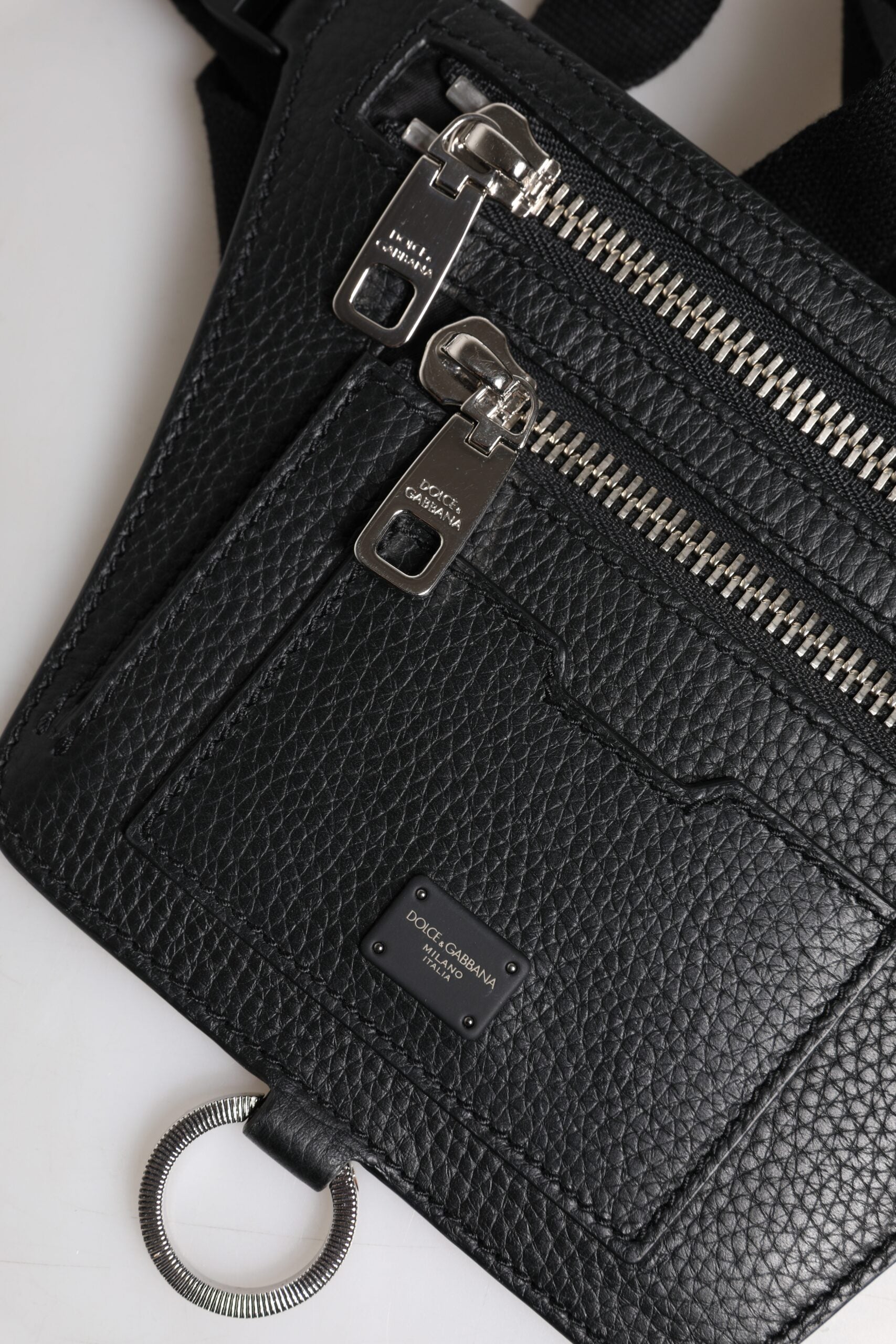 Dolce & Gabbana Black Calfskin Logo Plaque Belt Waist Men Fanny Pack Bag | Regal Royce