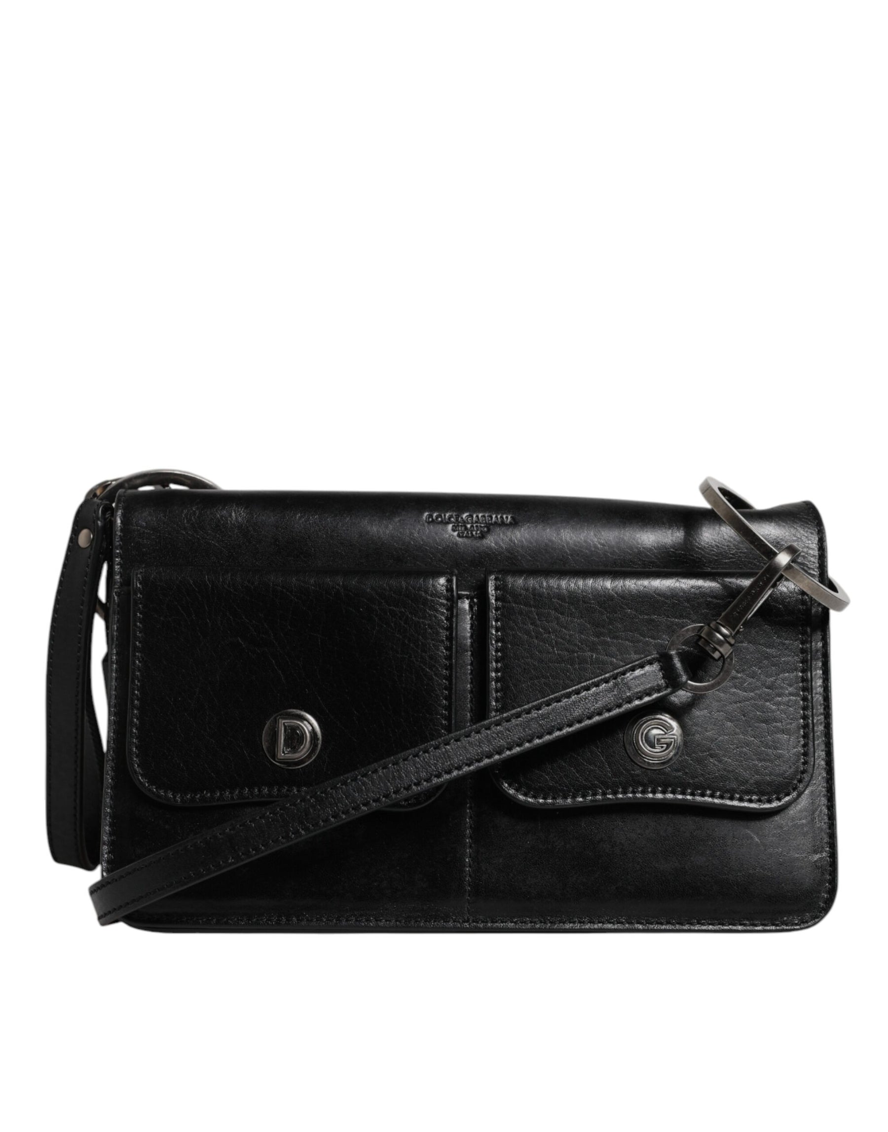 Dolce & Gabbana Black Leather Logo Purse Shoulder Crossbody Bag | Regal Royce