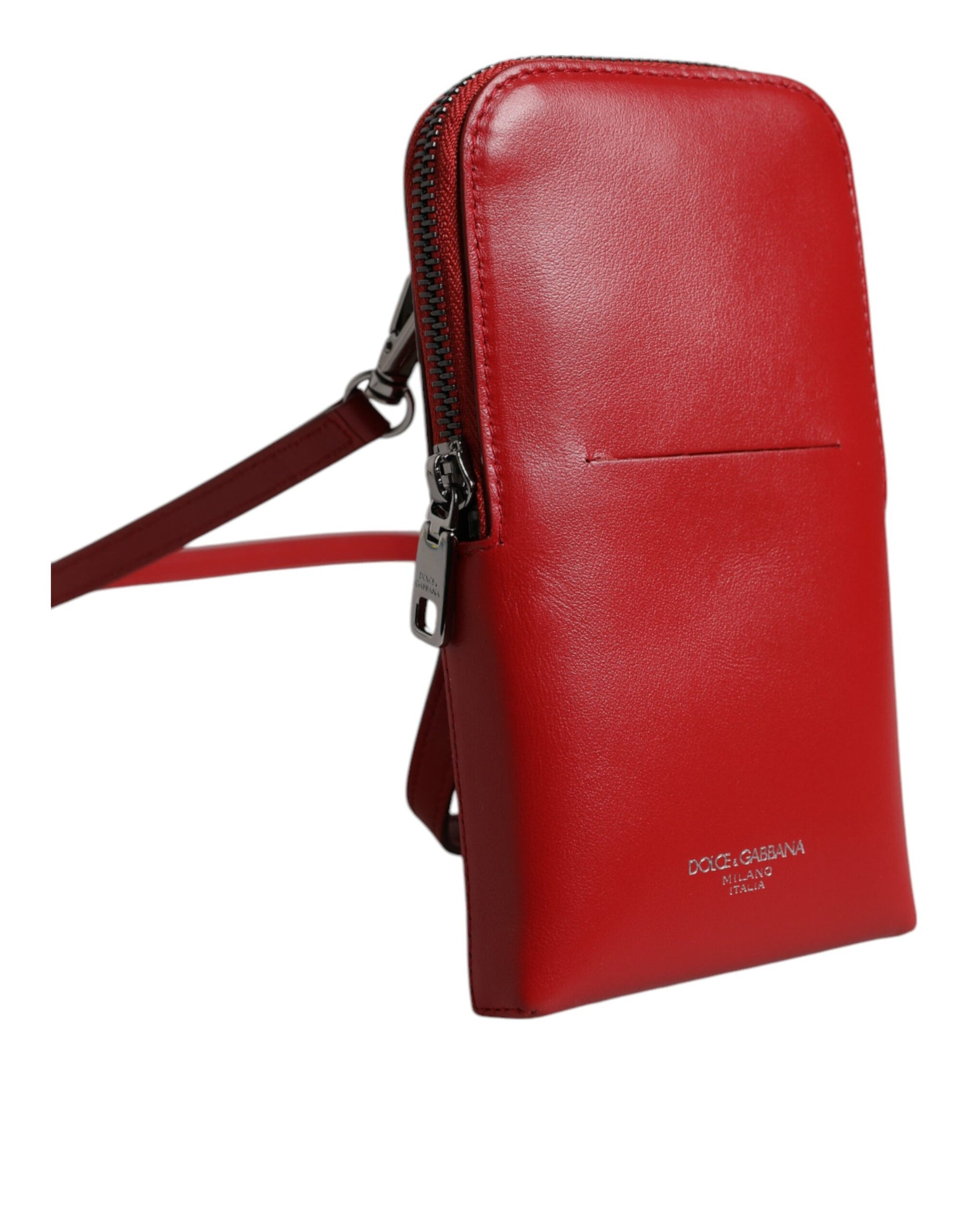 Dolce & Gabbana Red Leather Purse Phone Sling Crossbody Neck Strap Bag | Regal Royce