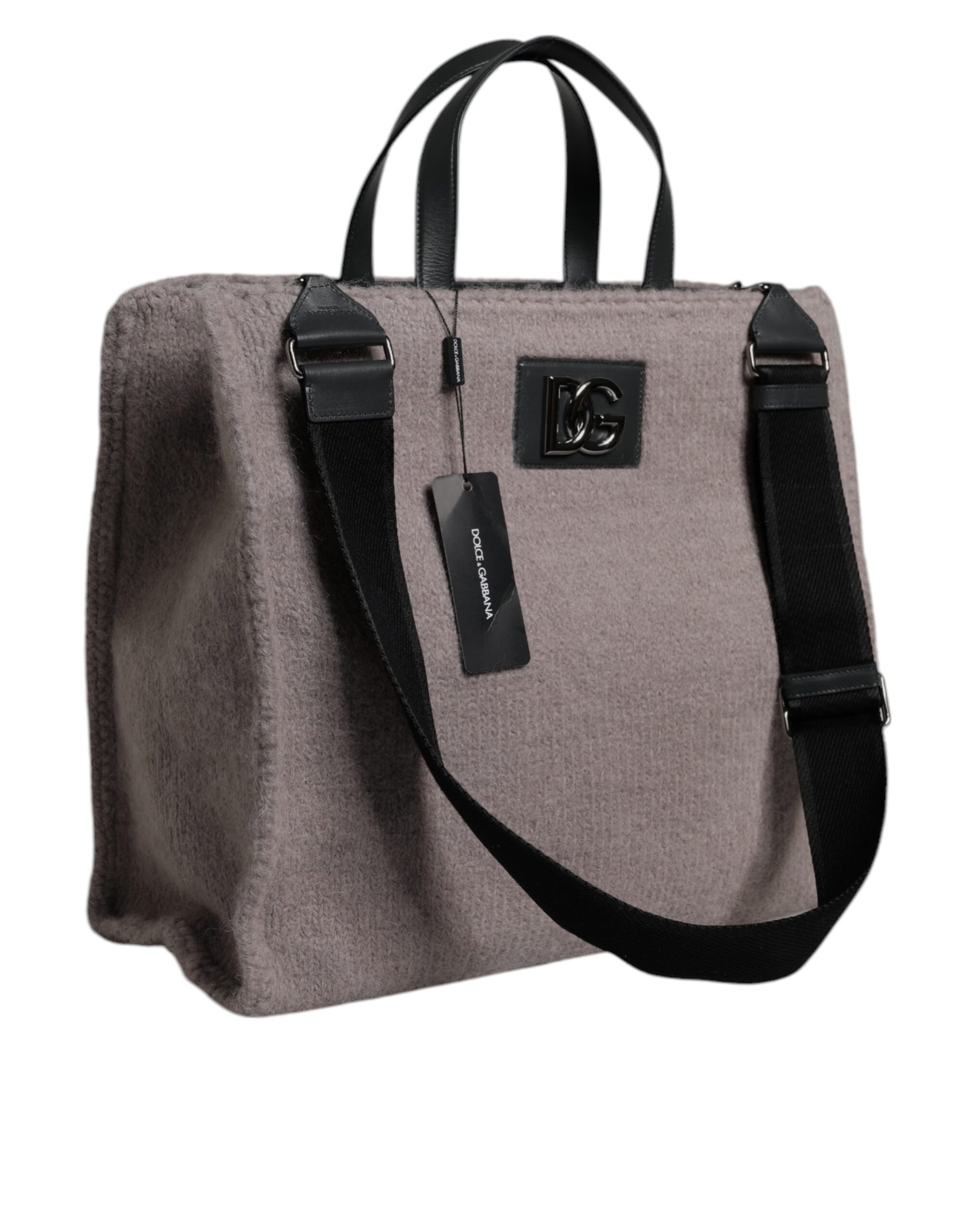 Dolce & Gabbana Grey Alpaca Wool Logo Plaque Tote Shoulder Bag | Regal Royce