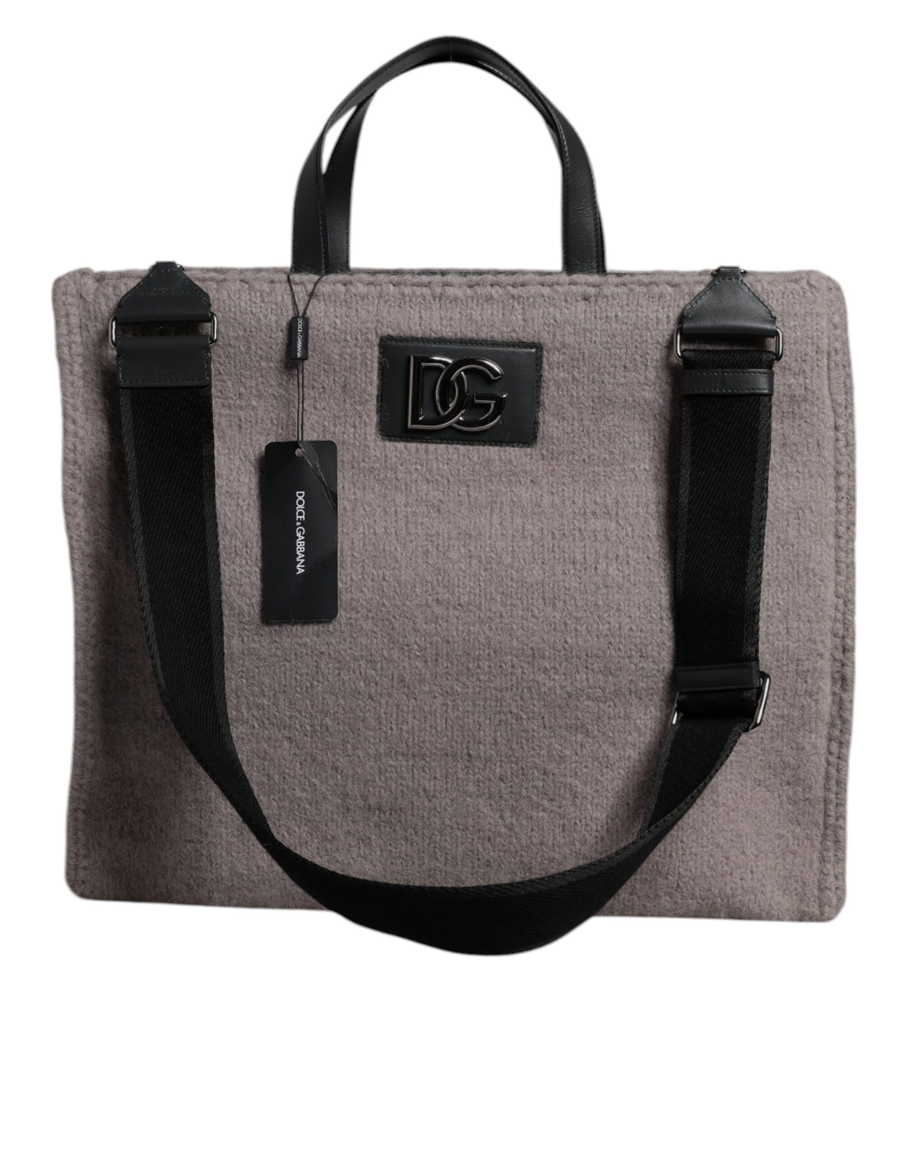 Dolce & Gabbana Grey Alpaca Wool Logo Plaque Tote Shoulder Bag | Regal Royce