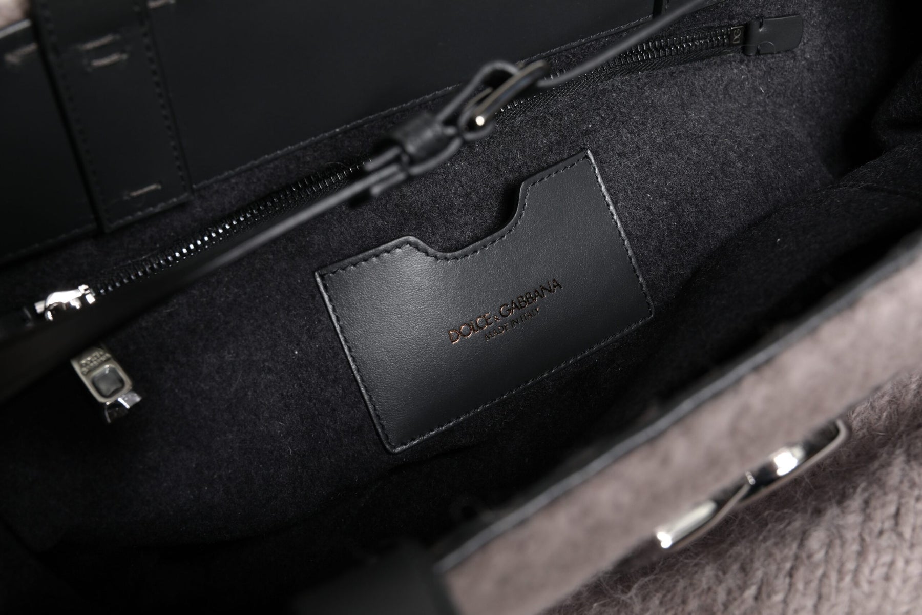 Dolce & Gabbana Grey Alpaca Wool Logo Plaque Tote Shoulder Bag | Regal Royce