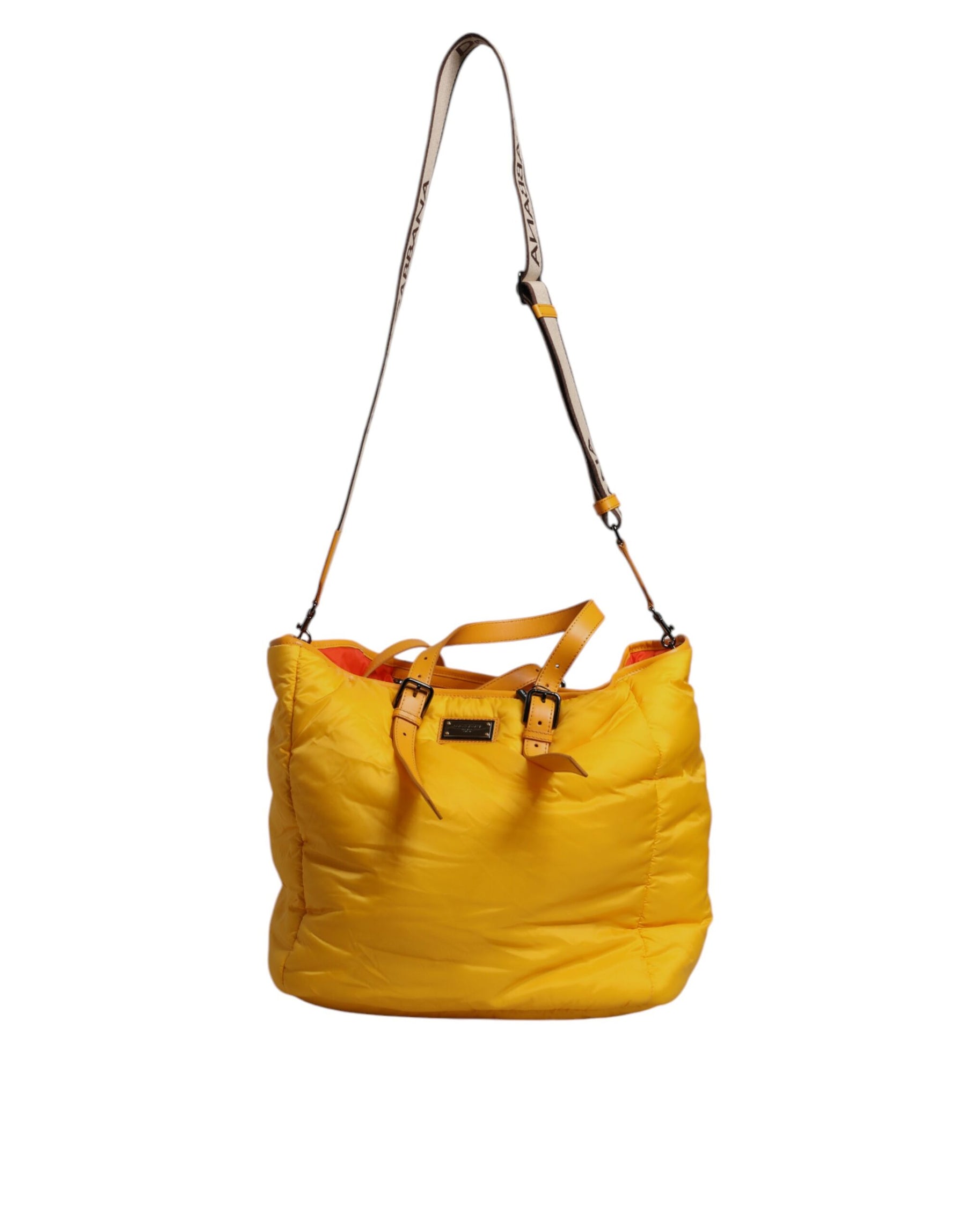 Dolce & Gabbana Yellow Orange Nylon Logo Plaque Hand Shoulder Duffle Bag | Regal Royce
