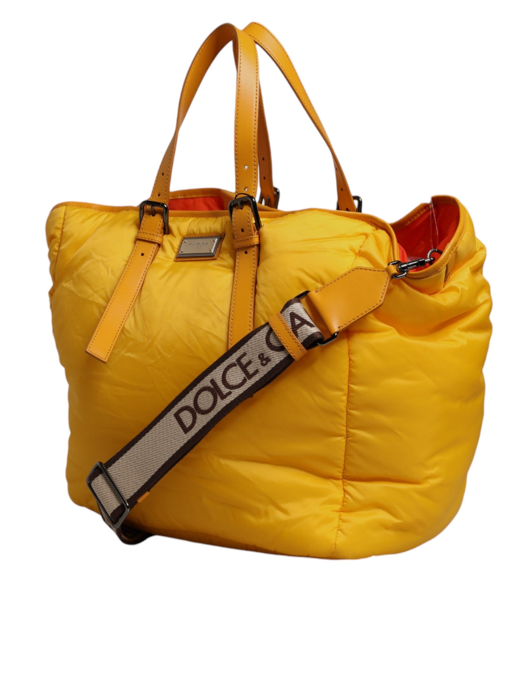 Dolce & Gabbana Yellow Orange Nylon Logo Plaque Hand Shoulder Duffle Bag | Regal Royce