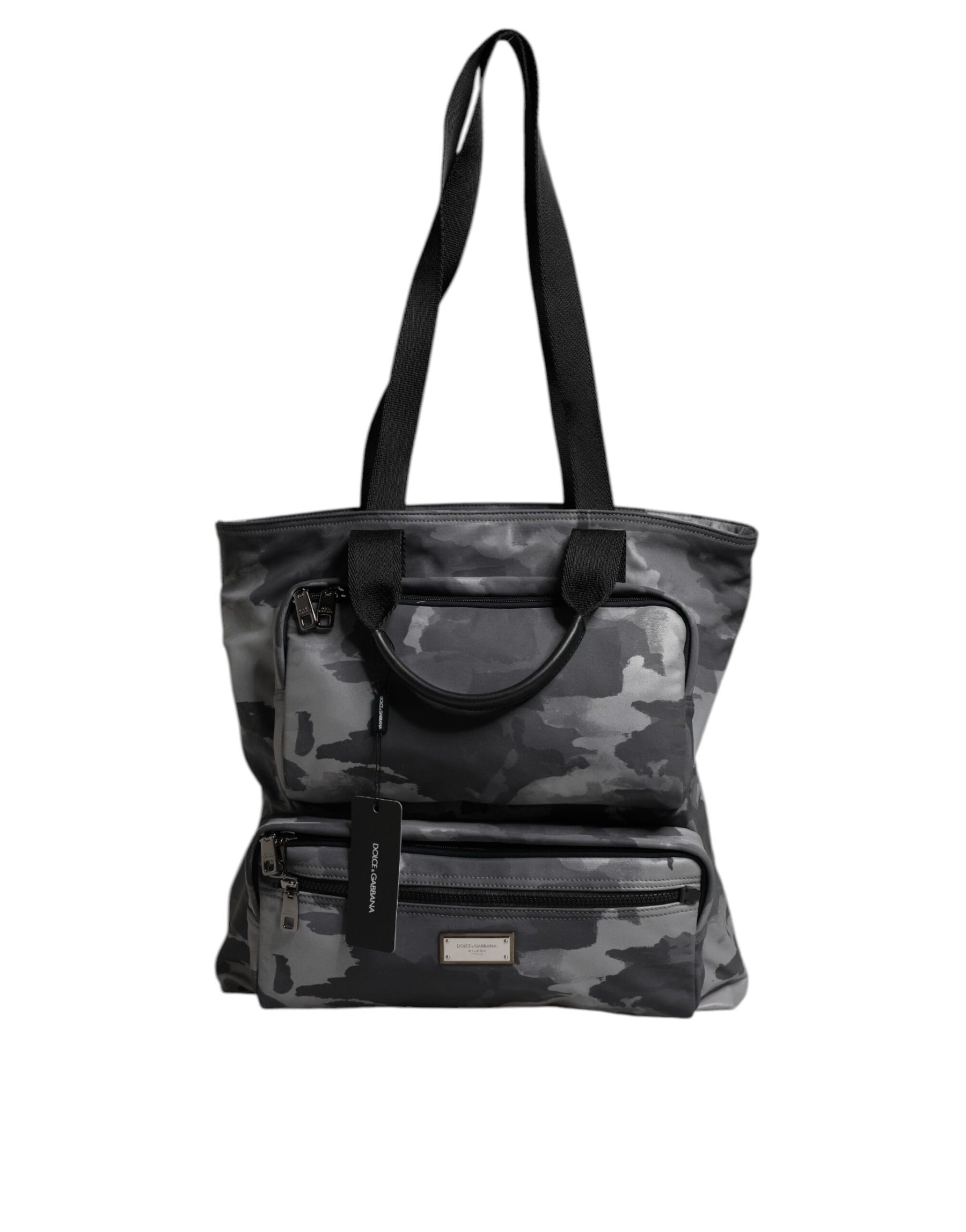 Dolce & Gabbana Gray Camo Cotton Multiple Compartments Tote Bag | Regal Royce