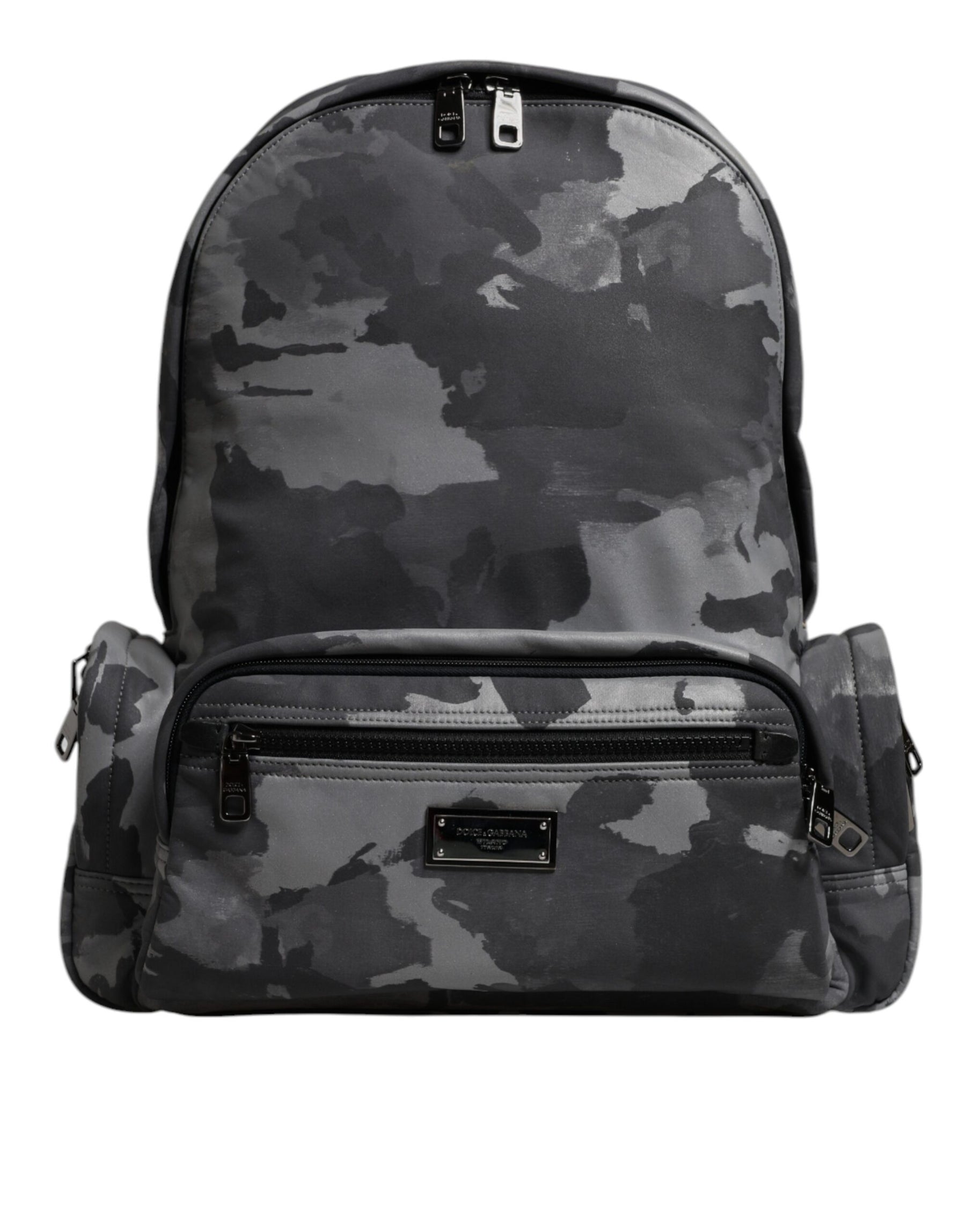Dolce & Gabbana Gray Cotton Camouflage Logo Plaque Backpack Bag | Regal Royce