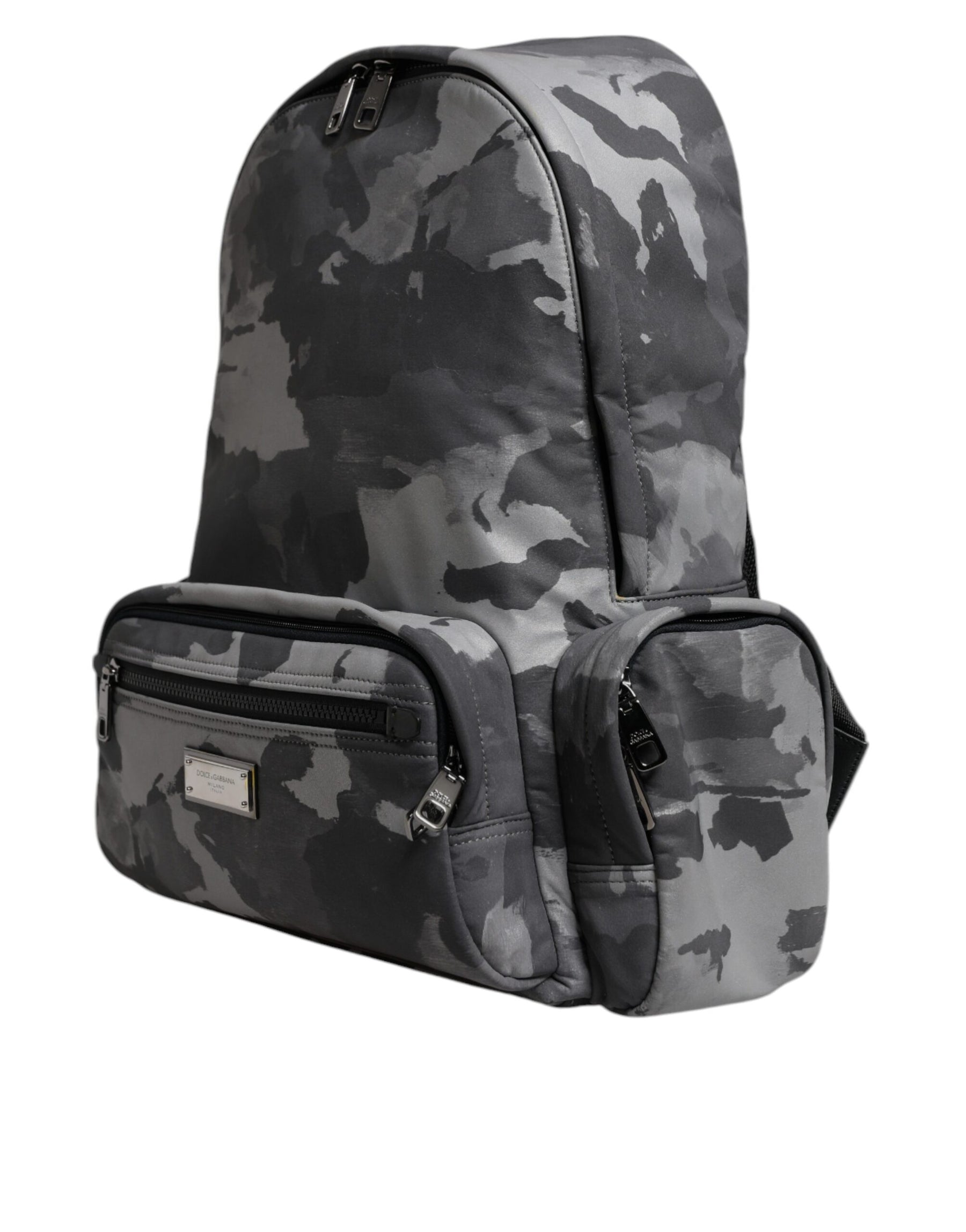 Dolce & Gabbana Gray Cotton Camouflage Logo Plaque Backpack Bag | Regal Royce