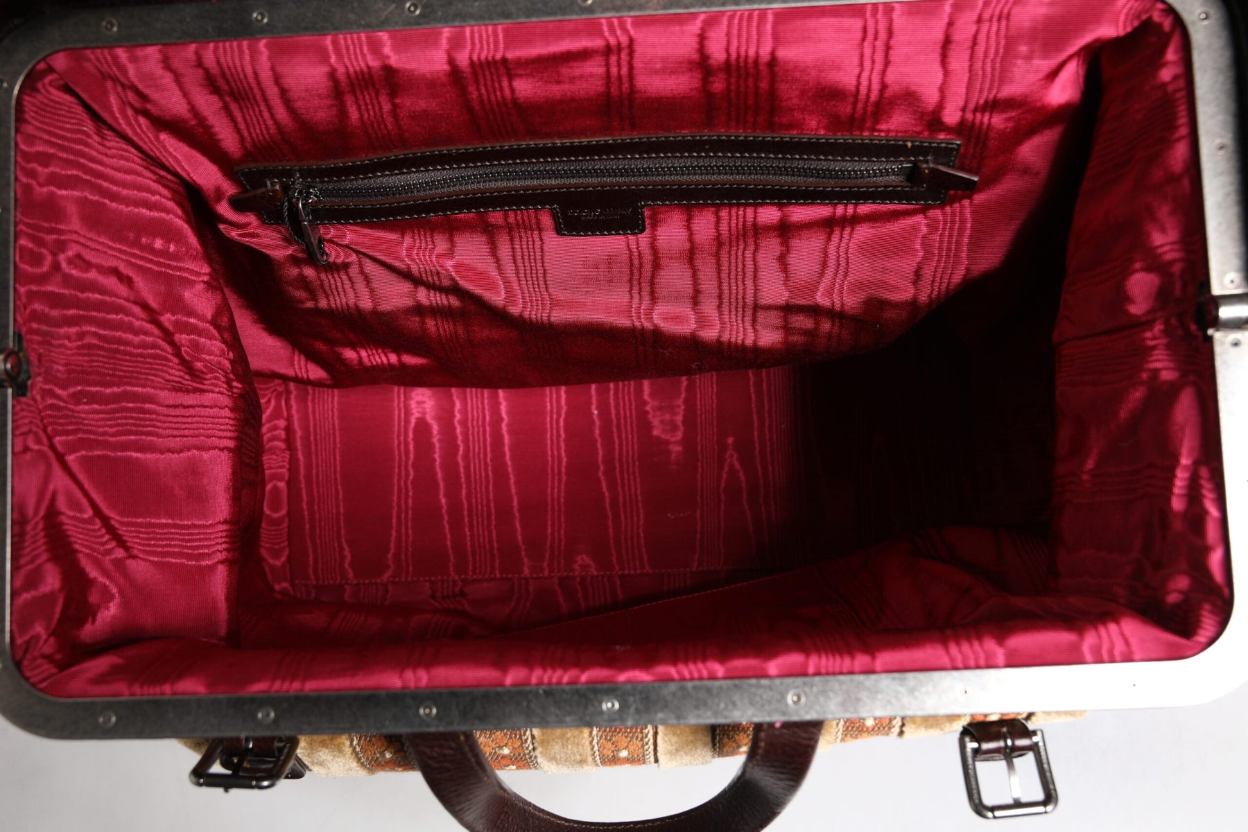 Dolce & Gabbana Beige Maroon Velvet Leather Jacquard Travel Handbag Bag | Regal Royce