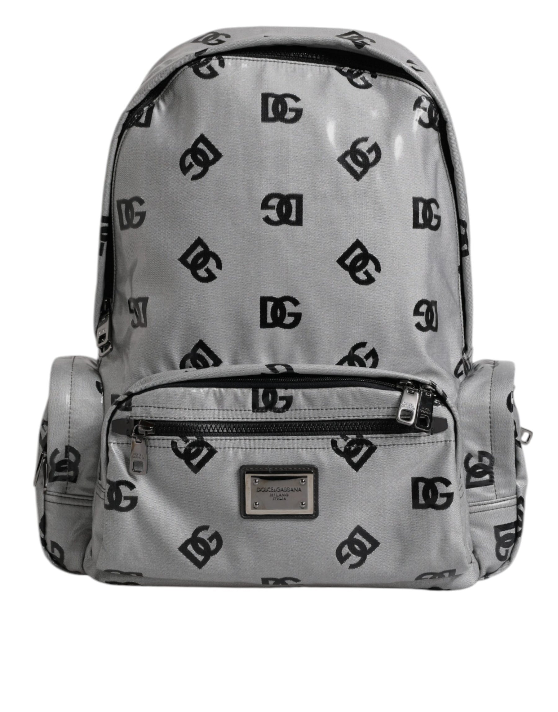 Dolce & Gabbana Polyester Gray Black DG Logo Plaque Backpack Bag | Regal Royce