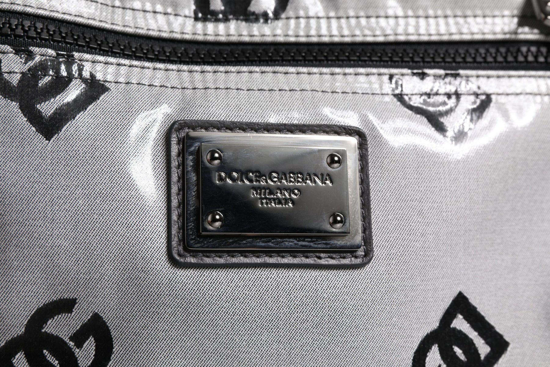 Dolce & Gabbana Polyester Gray Black DG Logo Plaque Backpack Bag | Regal Royce